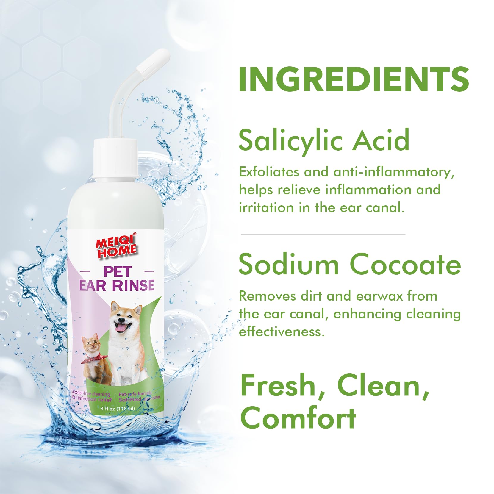 MEIQIHOME formula close-up featuring Disodium EDTA for mineral deposit removal.
