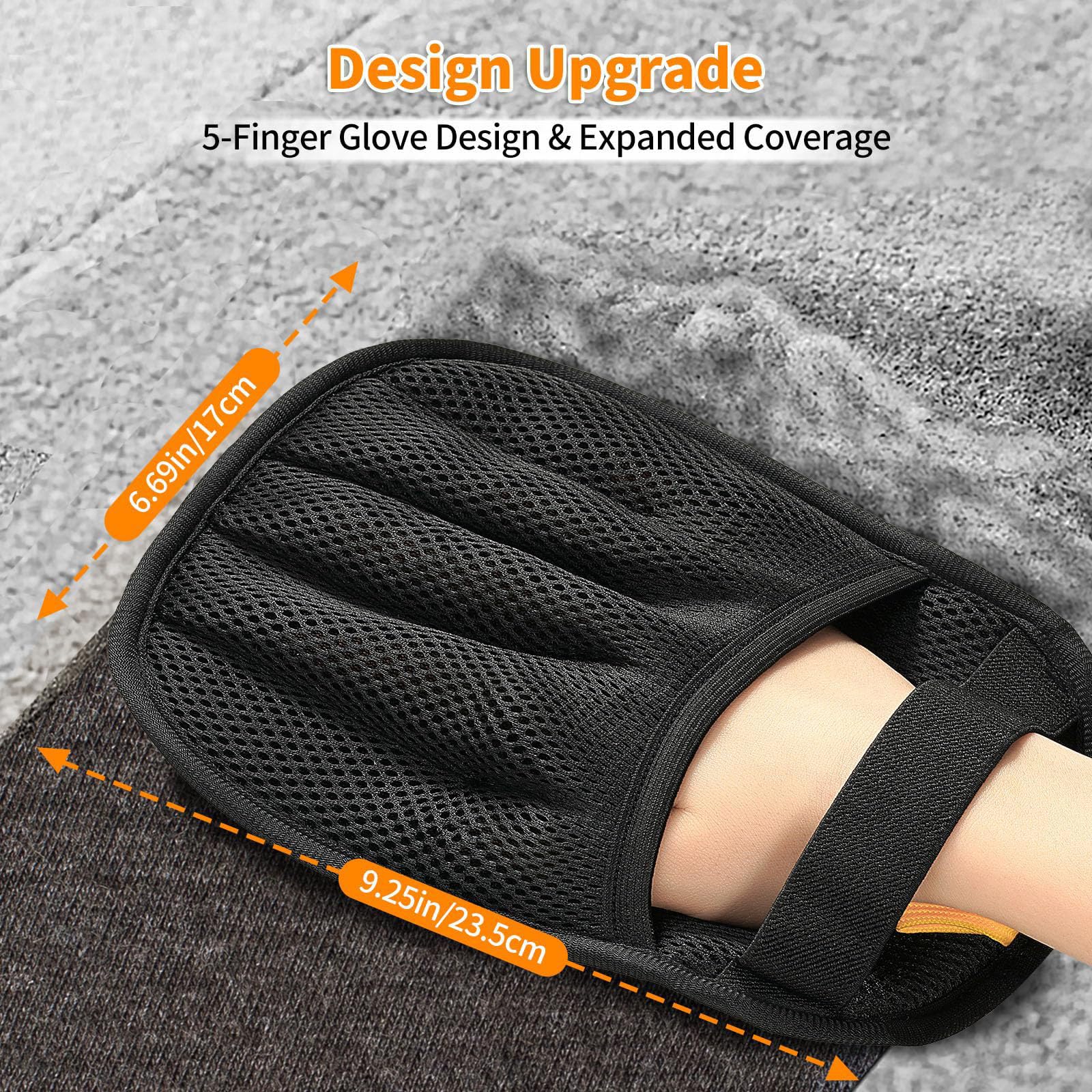 Mejreiik glove demonstrating surface coverage on sofa for easy cleanups.
