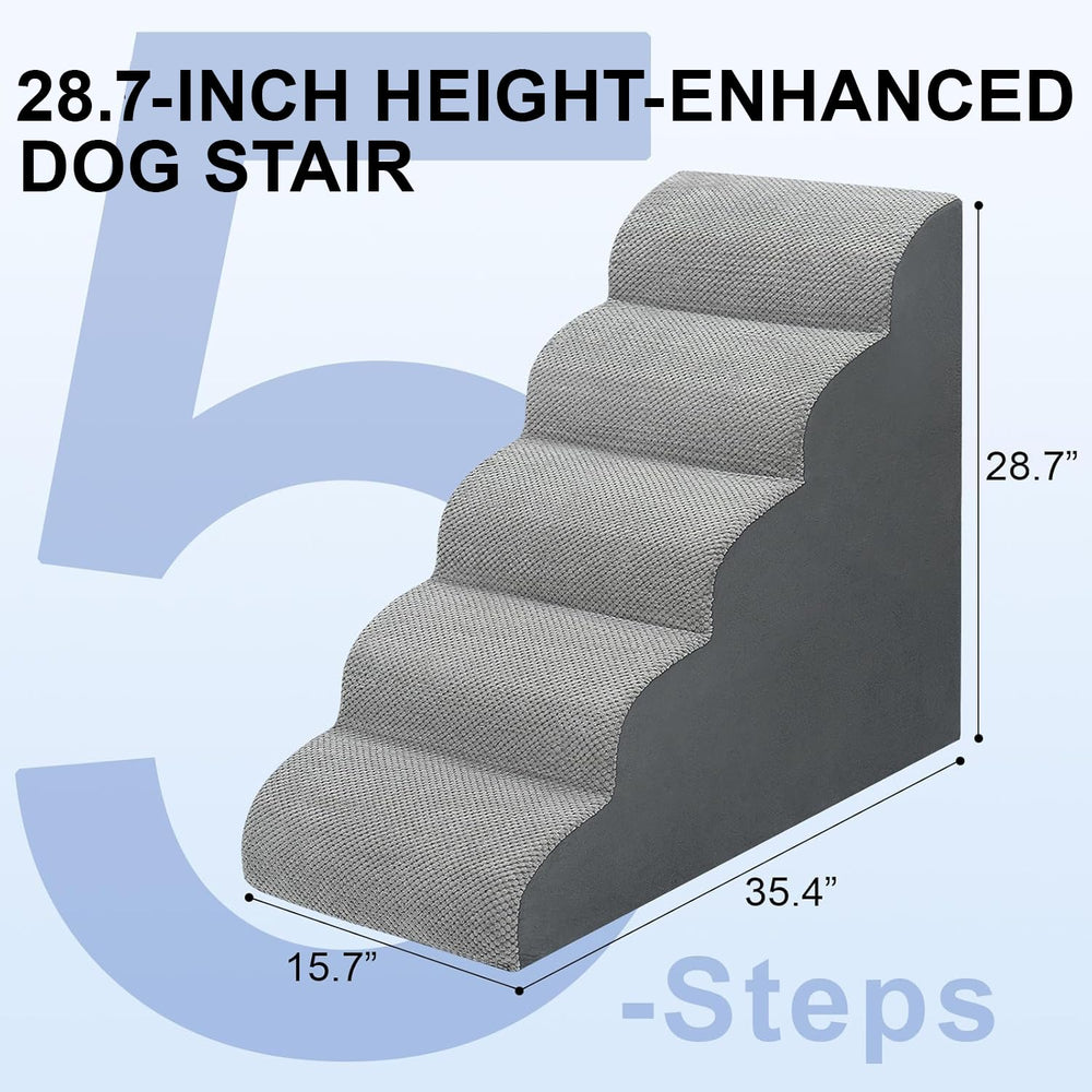 MEJYJEM 5-step curved dog stairs ease climbing with gentle slope.