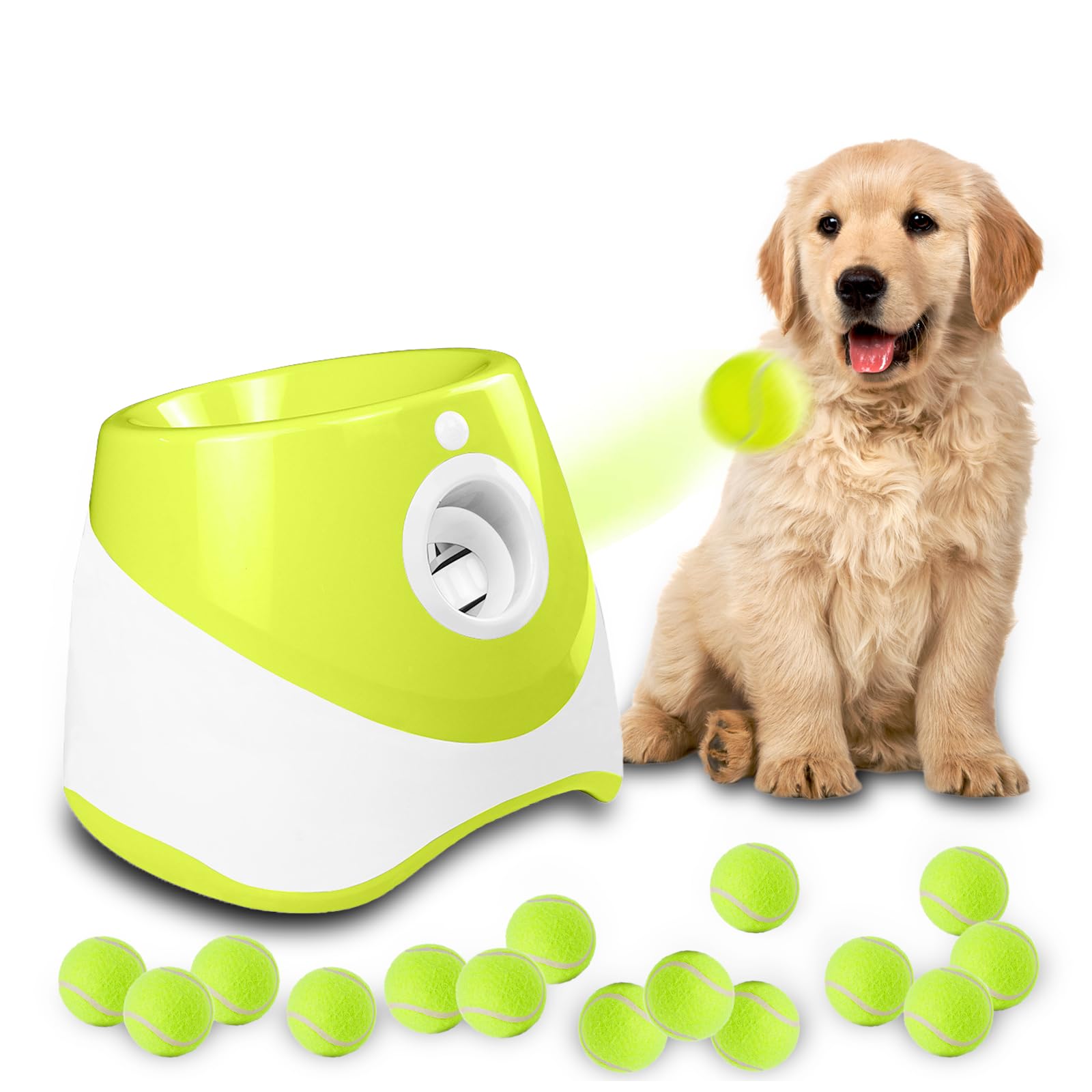 Mekaple automatic dog ball launcher front view for easy indoor use.