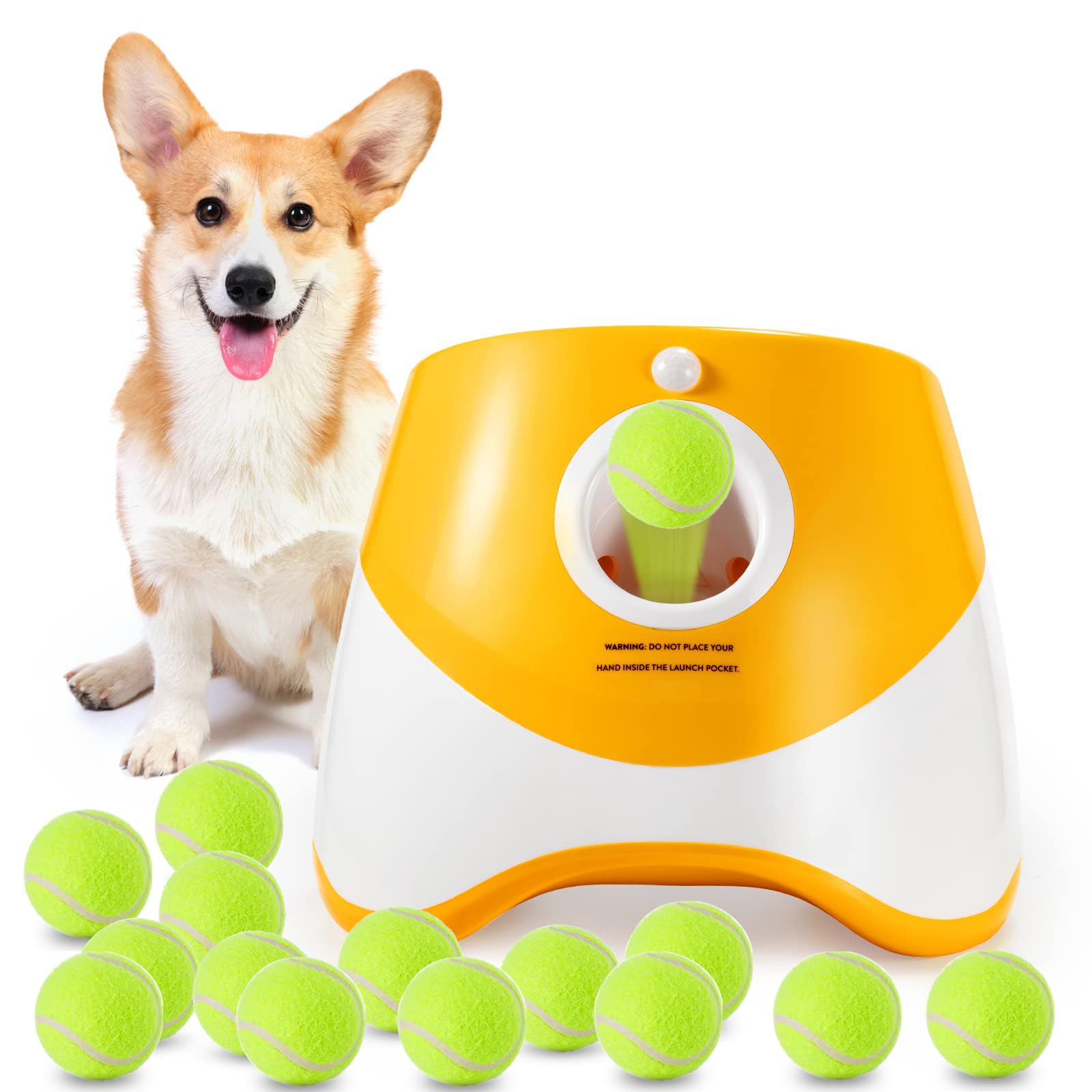 MEKAPLE automatic dog ball launcher ready view showing convenient fetch setup.