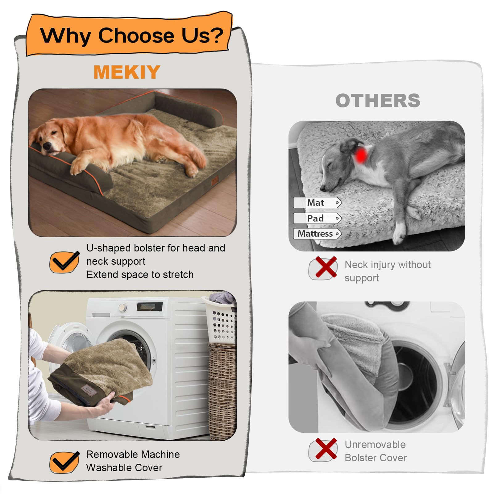MEKIY egg-crate-foam interior provides breathable cushioning and better posture for dogs.