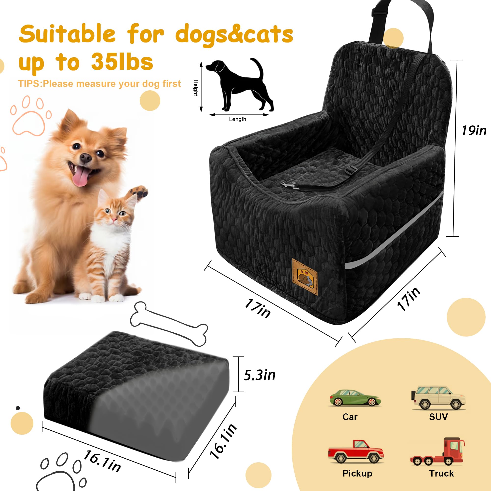 melafa365 dog car seat front view showing elevated view for the pup
