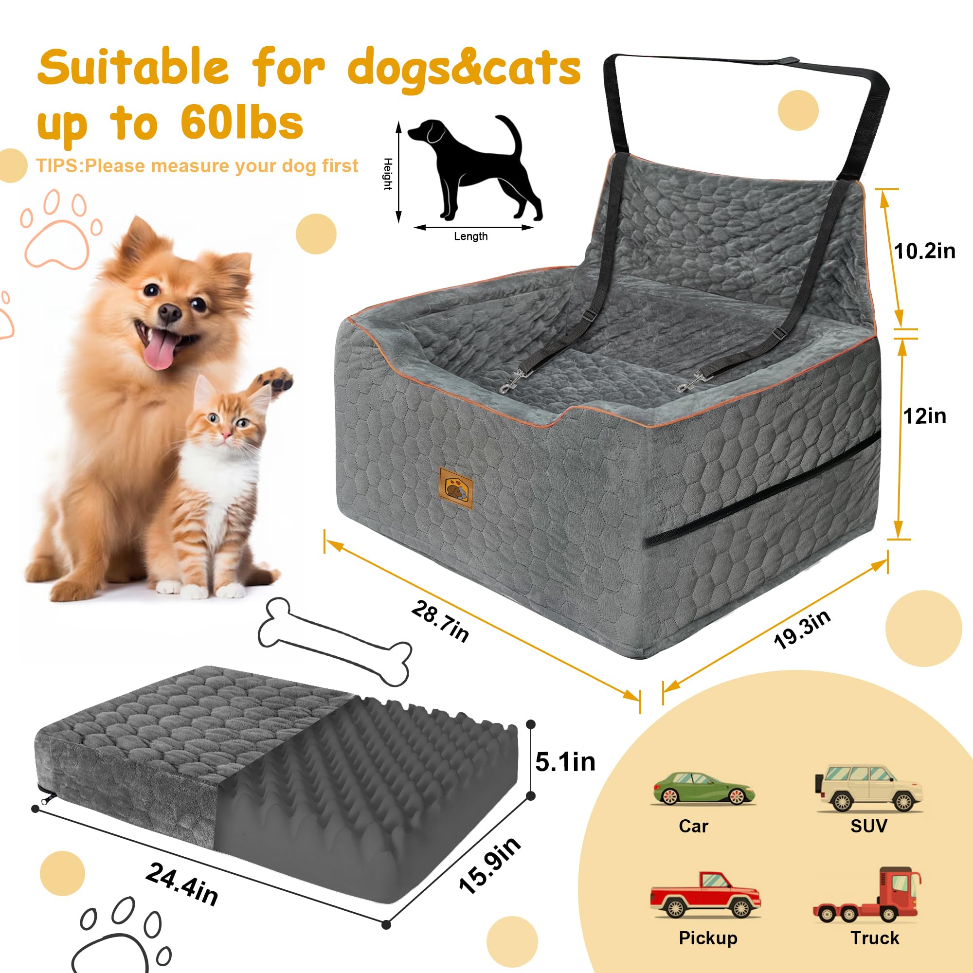 melafa365 dog car seat gray cushion closeup emphasizing plush crystal velvet comfort