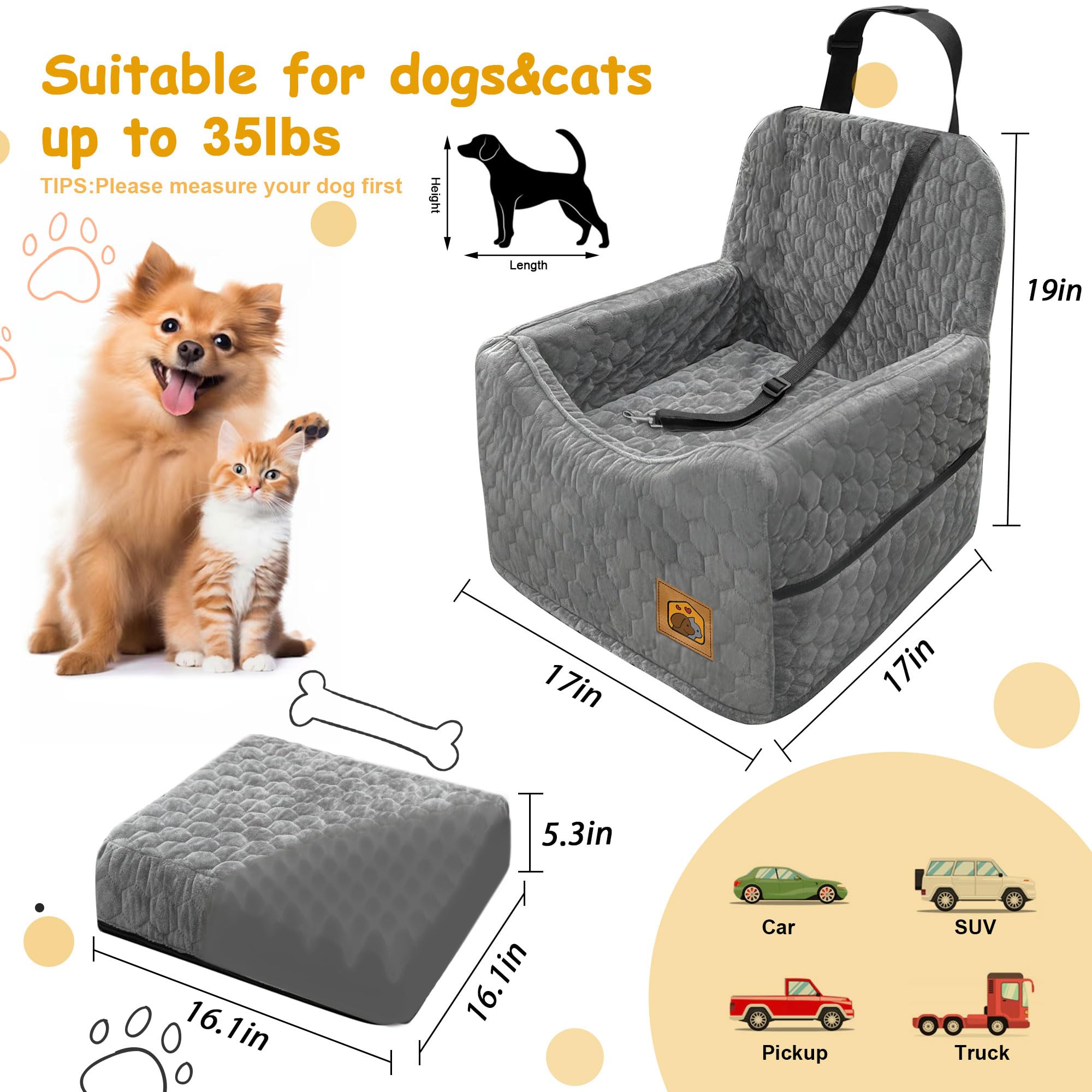 Melafa365 dog car seat crystal velvet material offers soft, skin-friendly comfort during trips