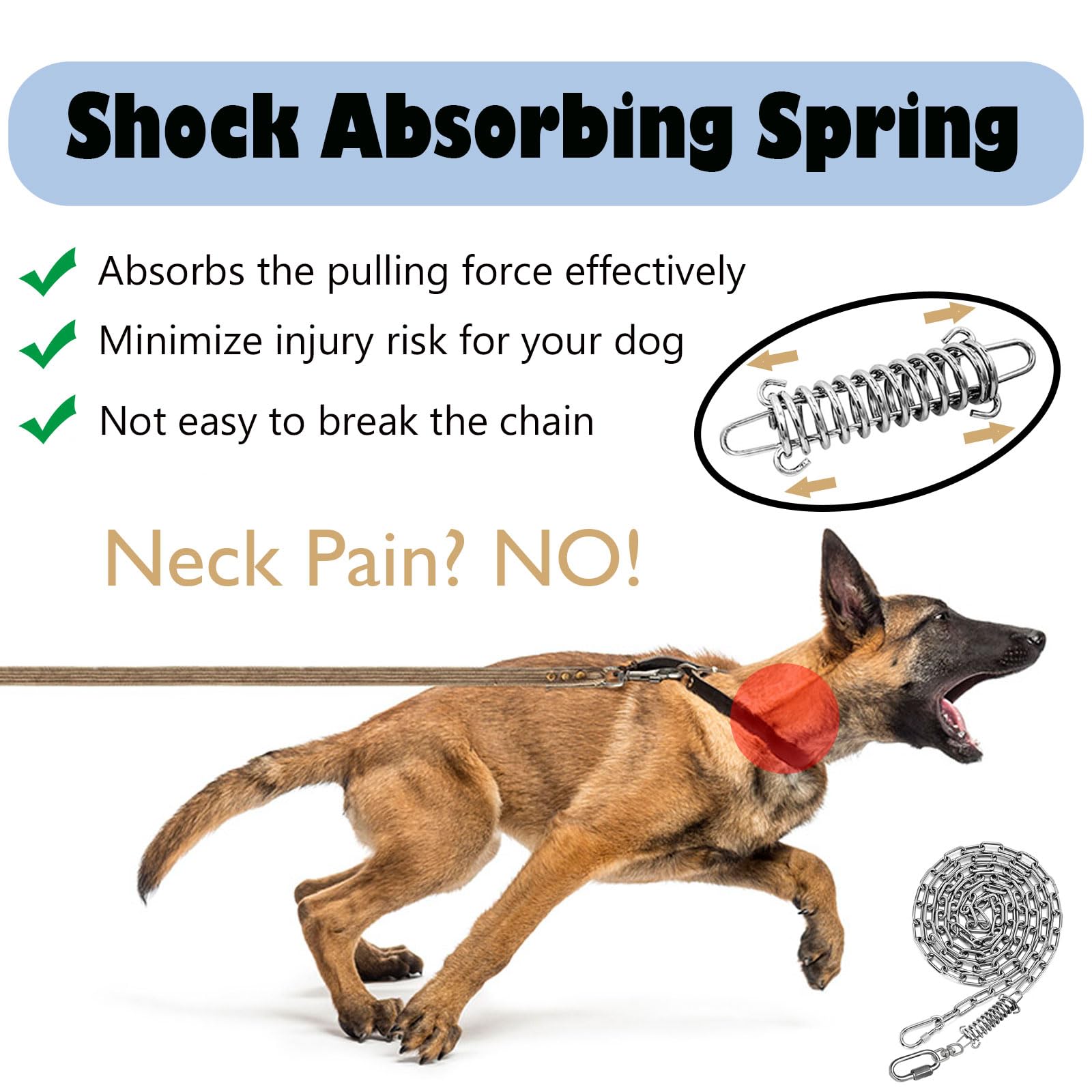MELAIRON chew-proof 3mm chain minimizes chewing and keeps dogs safe during outdoor adventures.