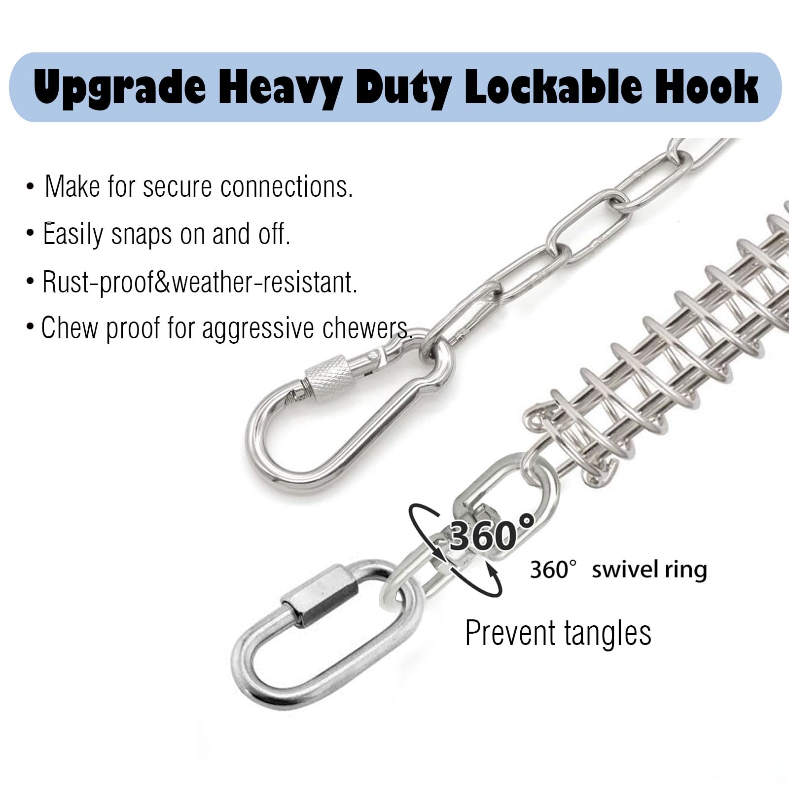 MELAIRON rust-proof swivel hook reduces tangling for smooth, stress-free roaming.