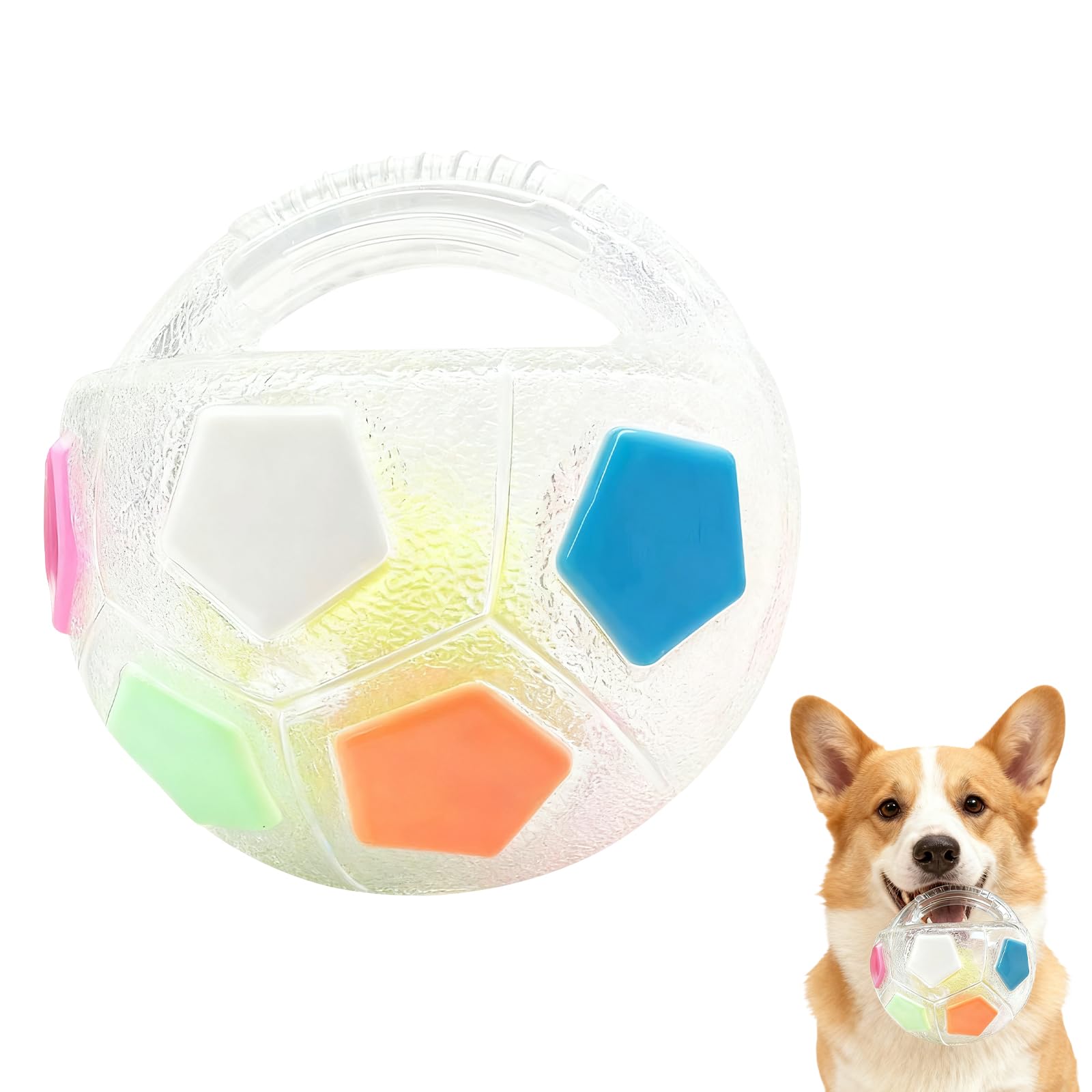Mellow Dog calming ball with handle closeup showing easy-grip design for controlled tossing.