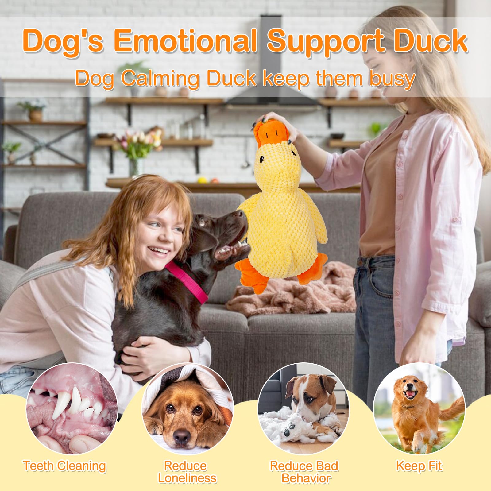 Mellow Dog Calming Duck emits quacking sound to engage dogs during play.