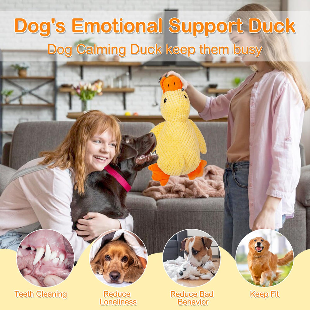 Mellow Dog Calming Duck emits quacking sound to engage dogs during play.