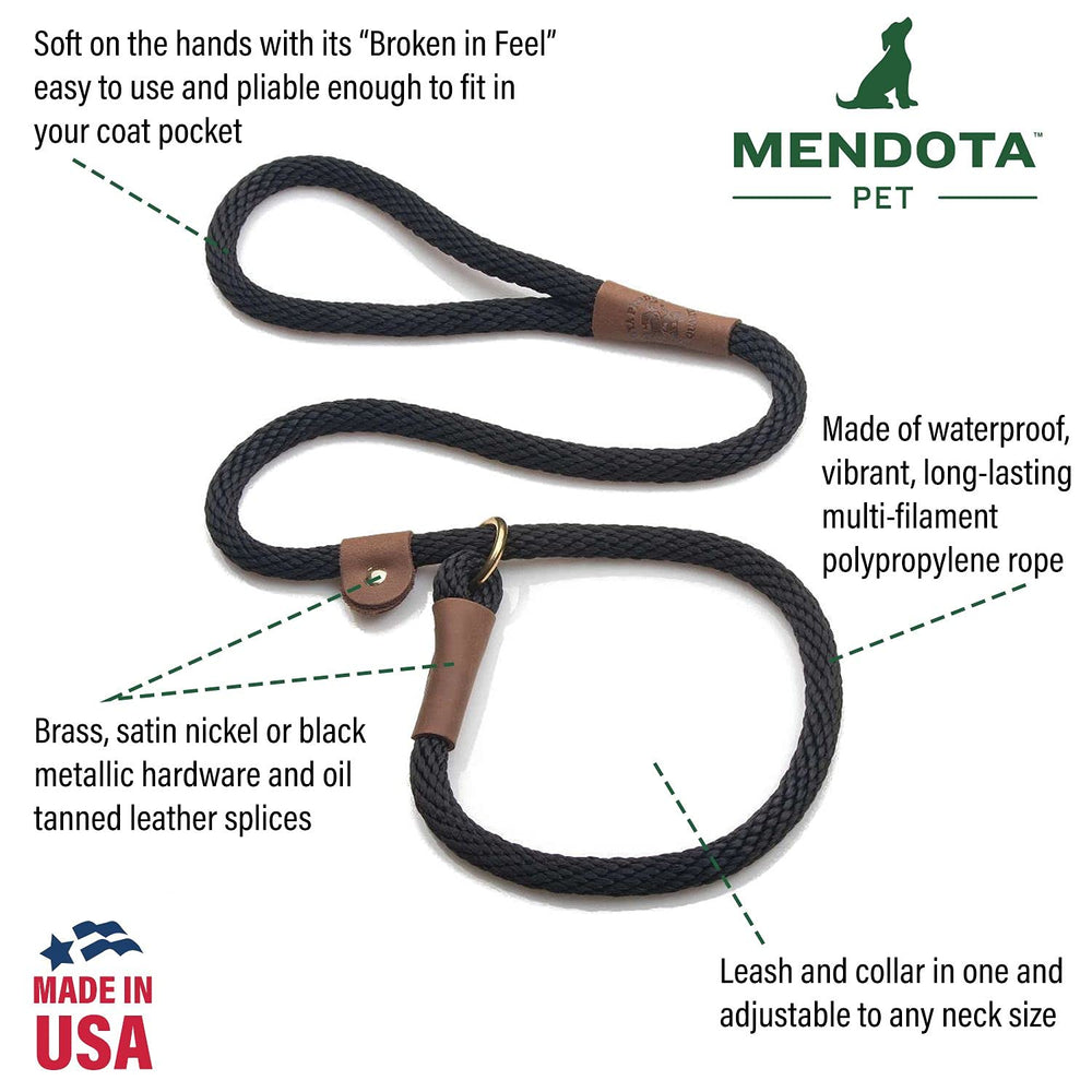 Mendota Slip Leash Red leash-collar in-one design supports easy control during walks.