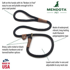 Mendota Slip Leash Red leash-collar in-one design supports easy control during walks.