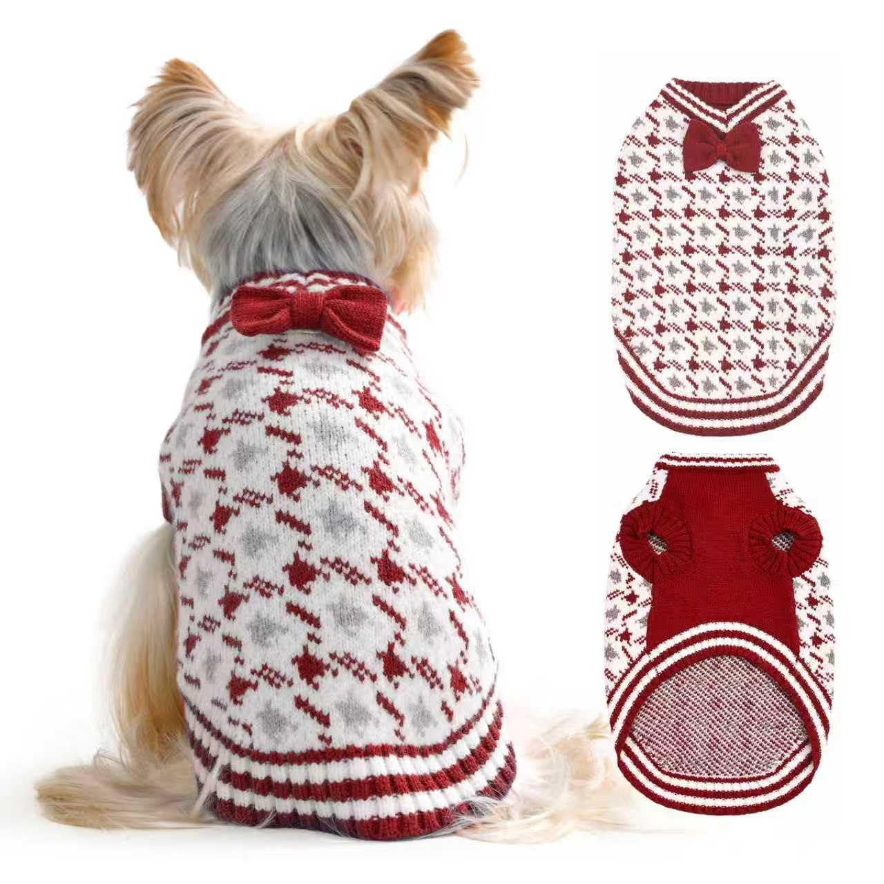 MengMengDa Christmas dog sweater red M front view shows cozy warmth for small dogs