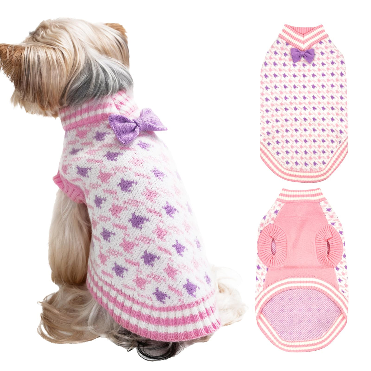 MengMengDa pink front view shows cozy knit warmth for small dogs.