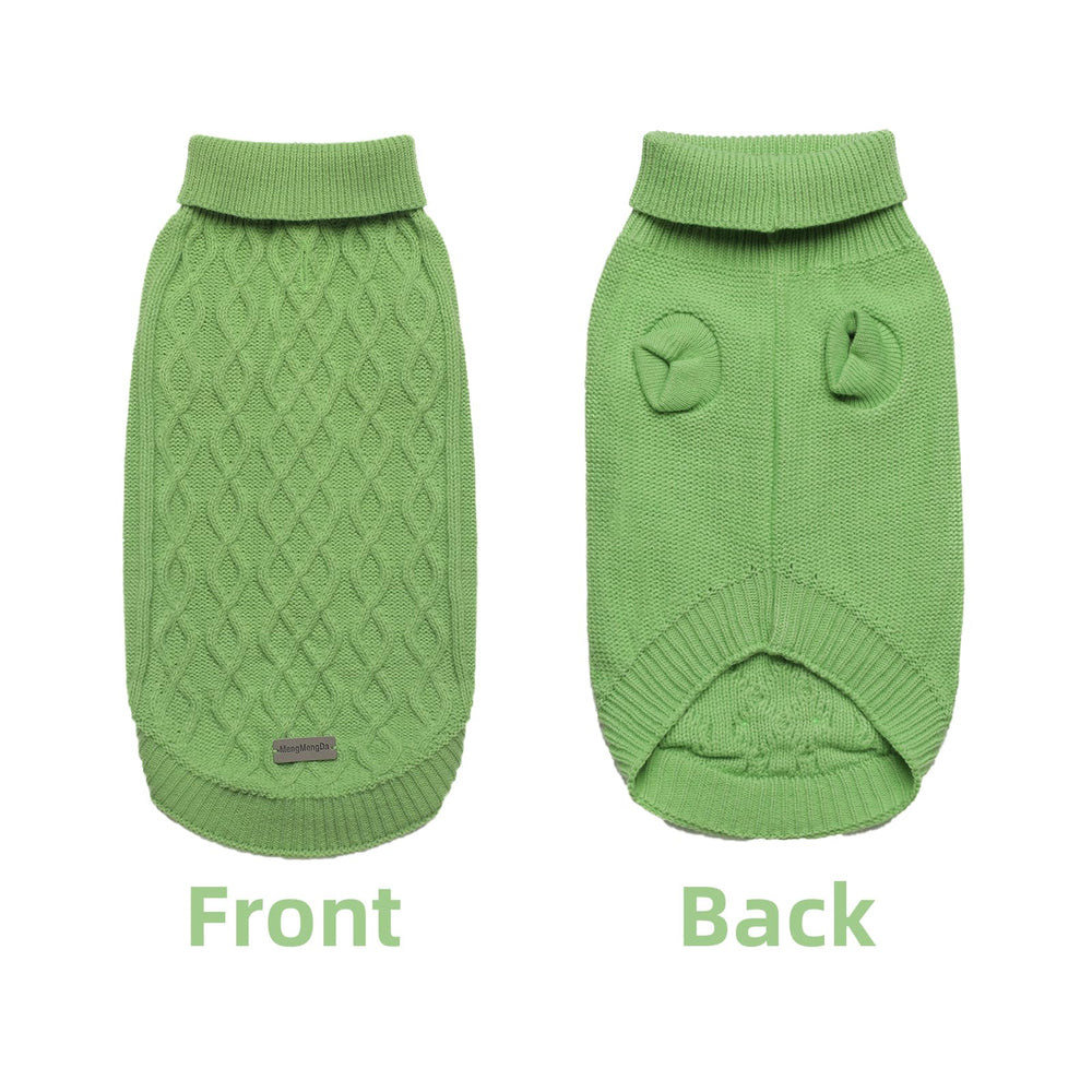 MengMengDa green winter sweater worn on small dog for warmth