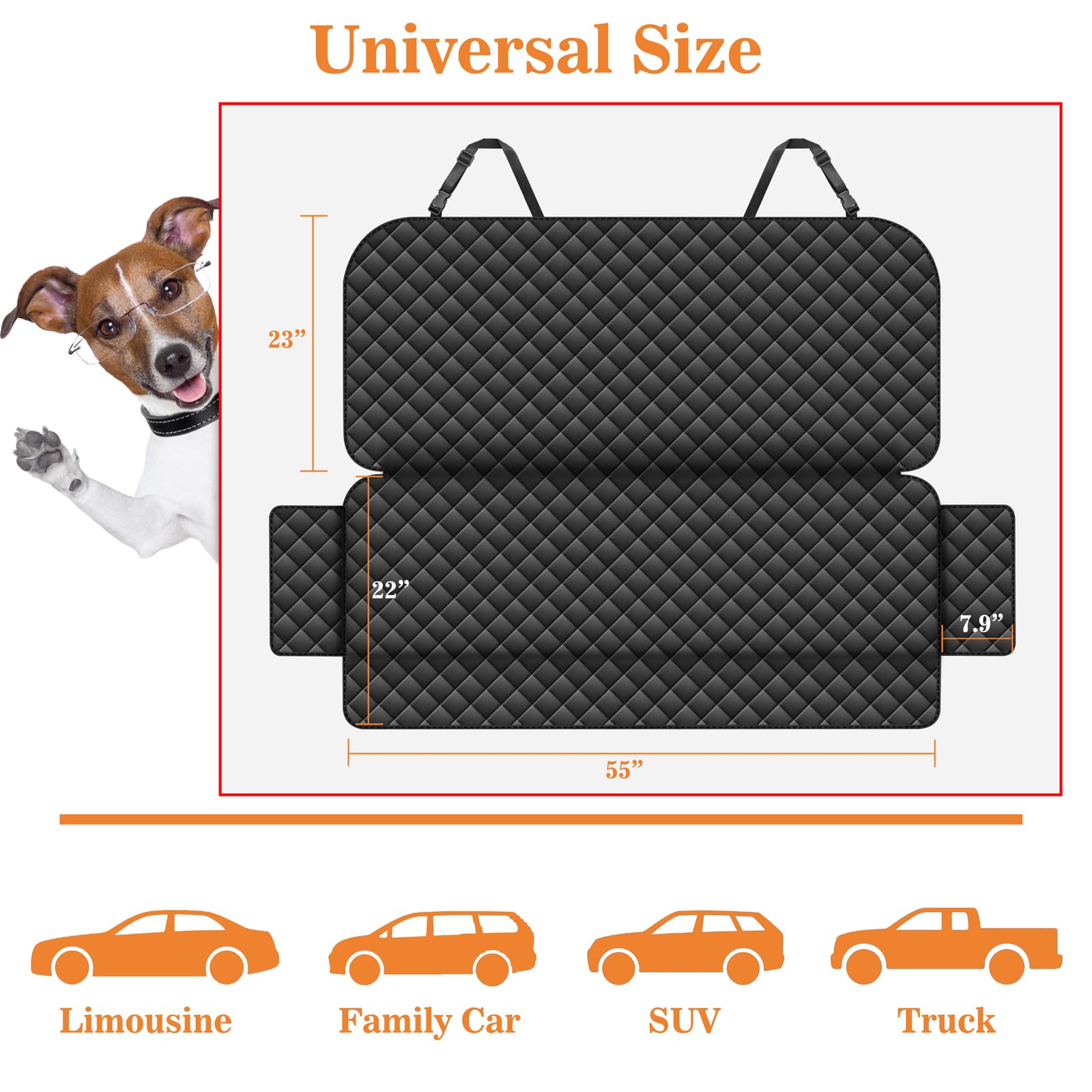 Meolsaek dog seat cover grip backing helps prevent shifting on trucks and SUVs.