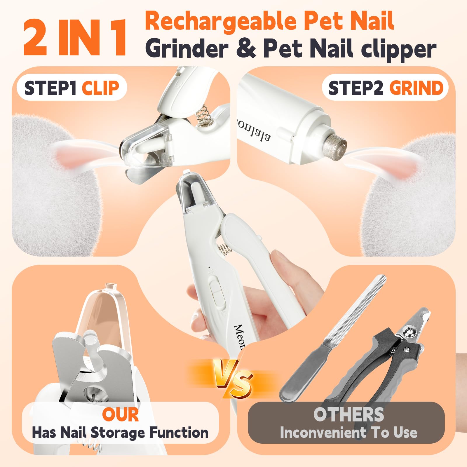 Meonlala dual LED lights illuminate the quick for safer grooming.