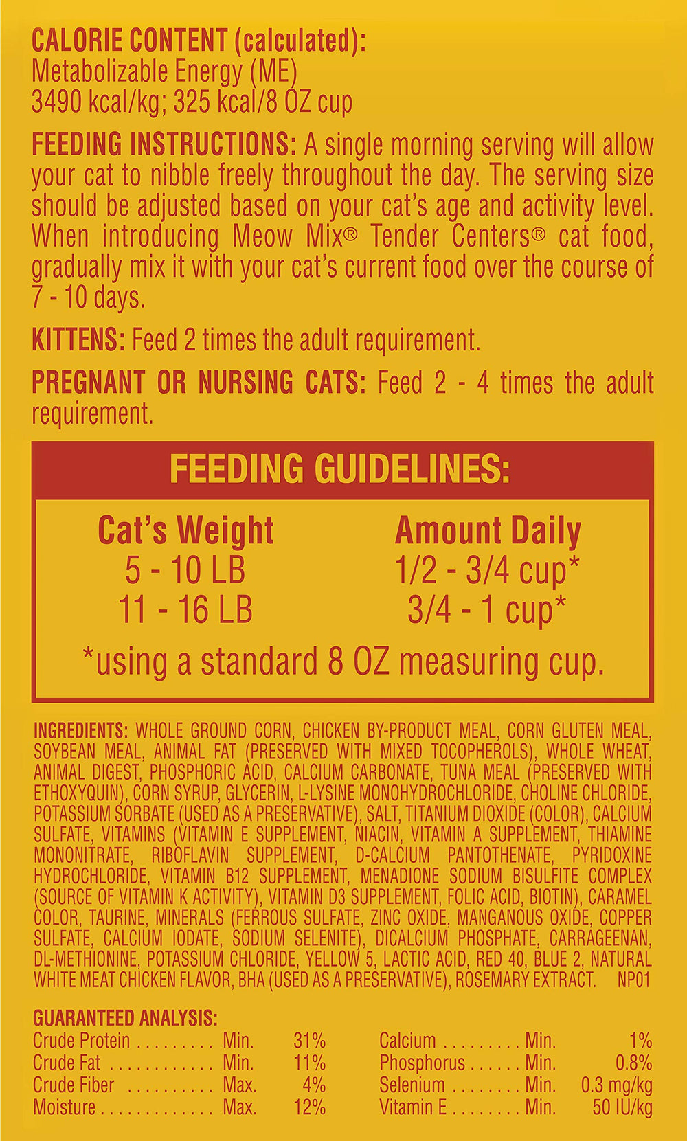 Meow Mix Tender Centers Basted Bites USA-made production label signals quality sourcing.