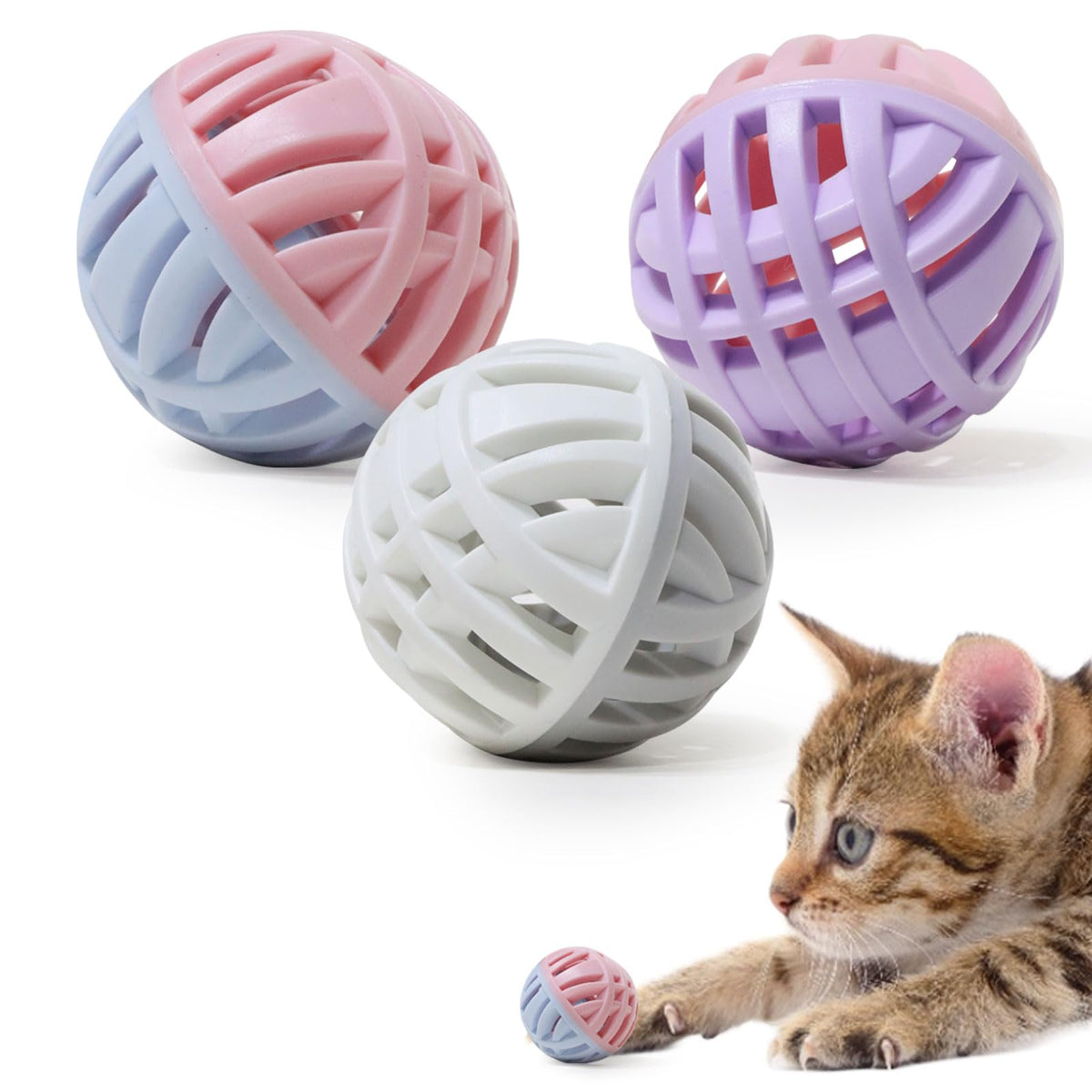 MeowAroma rubber cat toy ball with inside bell, durable indoor play.
