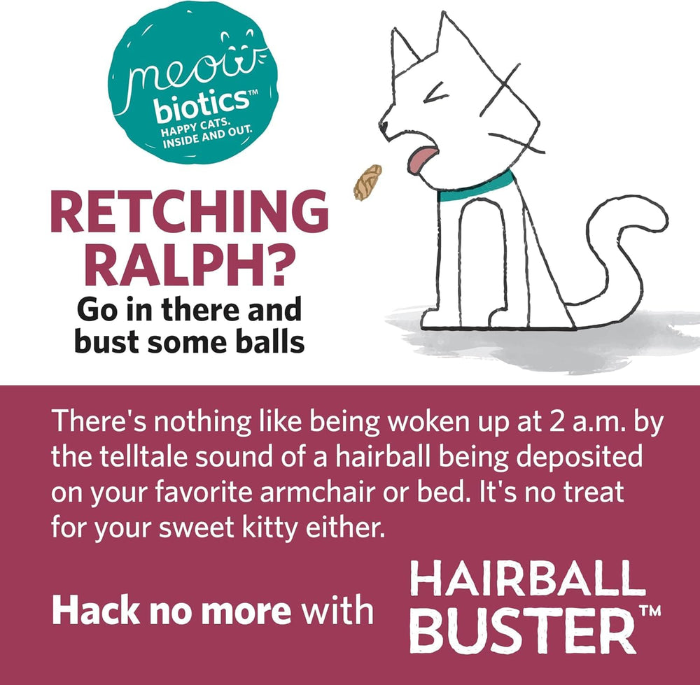 Meowbiotics Hairball Buster bottle pour shows smoother days