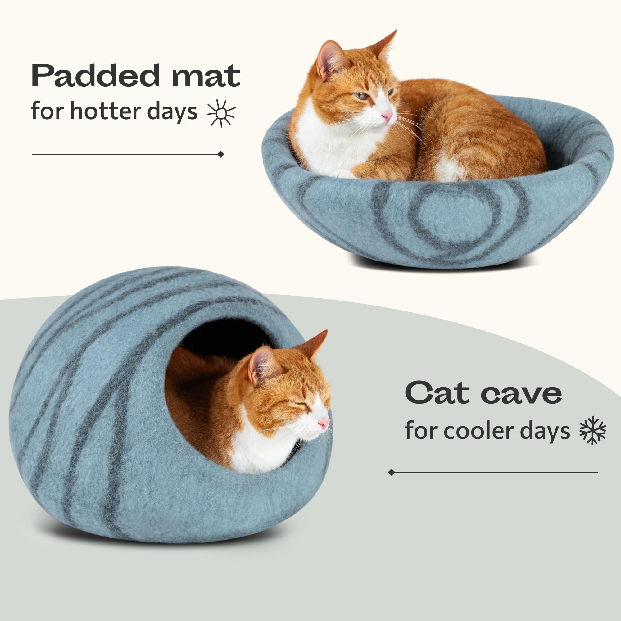 MEOWFIA Cat Cave durable soft wool texture emphasizes lasting comfort.