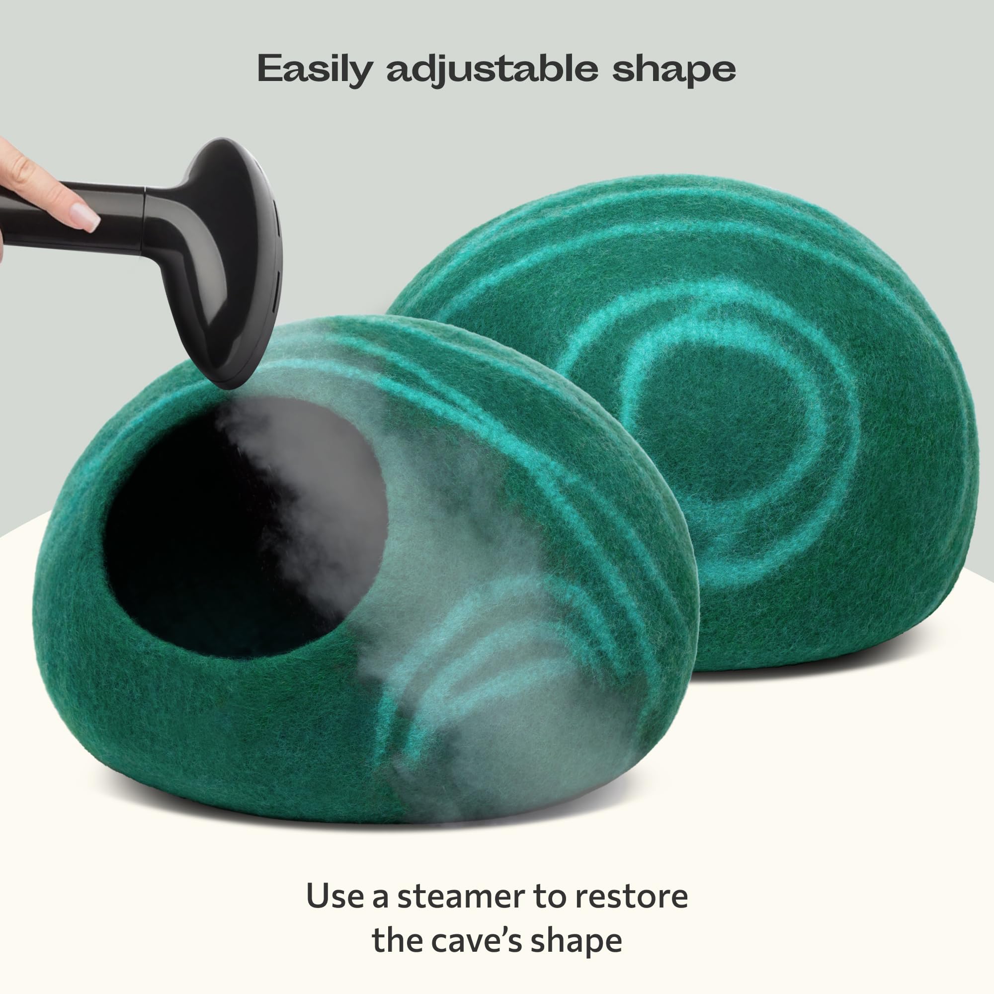 Meowfia Cat Cave Emerald close-up merino wool fiber detail emphasizes natural material