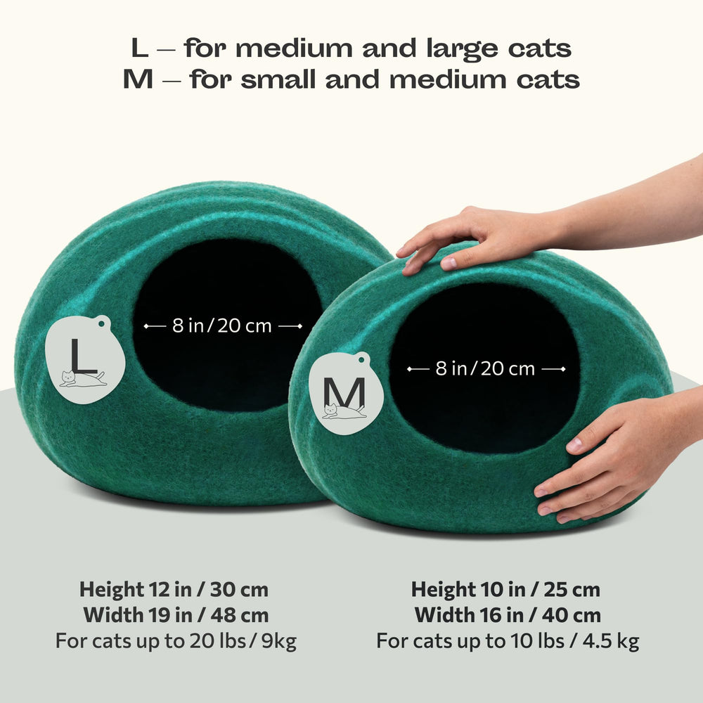 Meowfia Cat Cave Emerald interior close-up highlights plush merino wool comfort