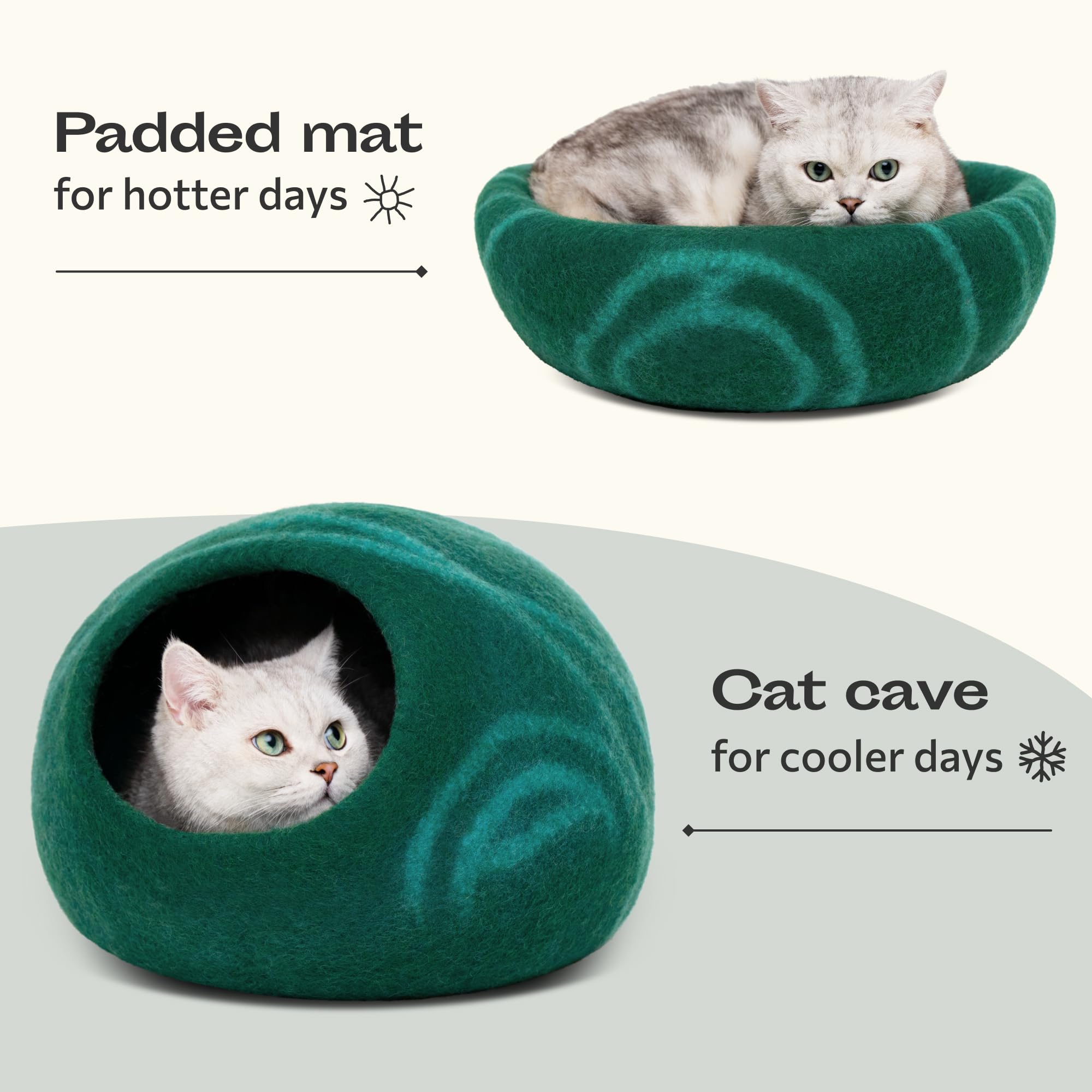 Meowfia Cat Cave Emerald side profile shows sleek, room-friendly design