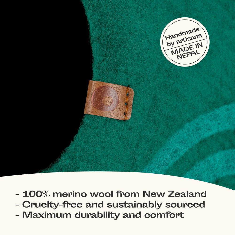 Meowfia Cat Cave Emerald top view illustrates dual-use space for lounging and hiding