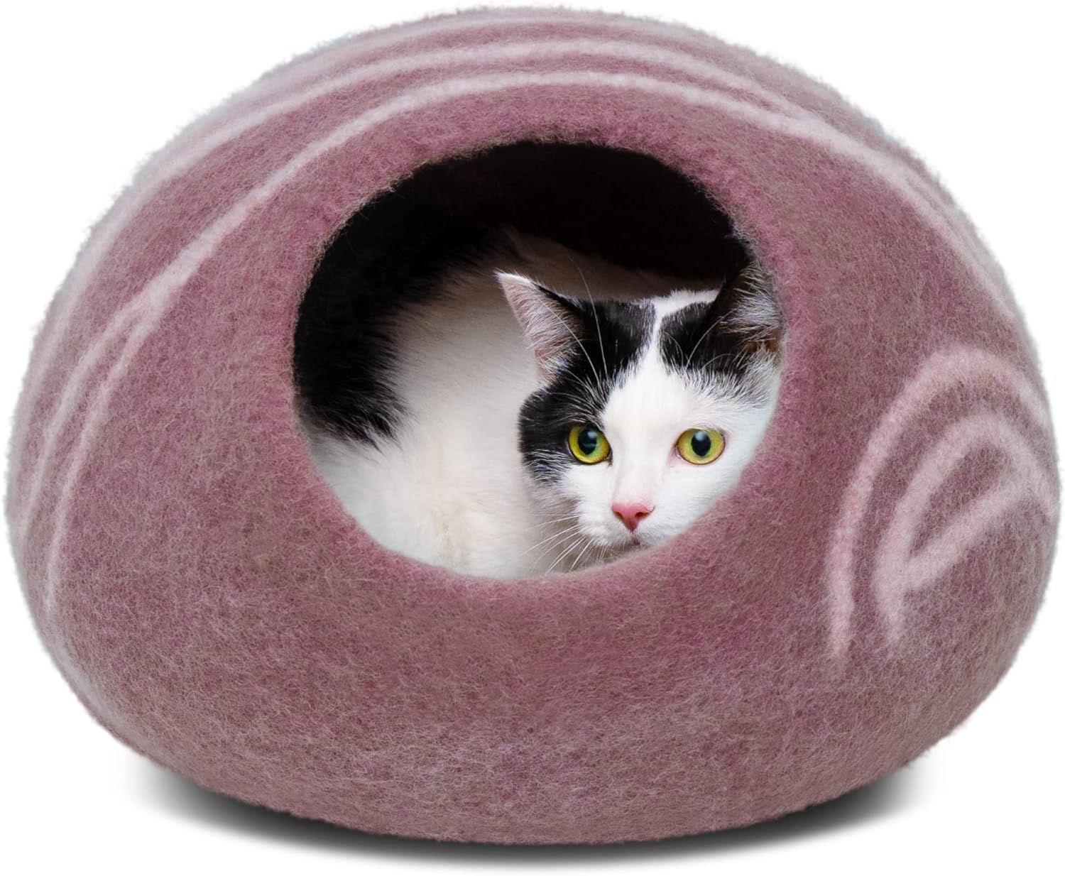 MEOWFIA Cat Cave front view in Gold Rose Large, cozy hideaway for indoor cats.
