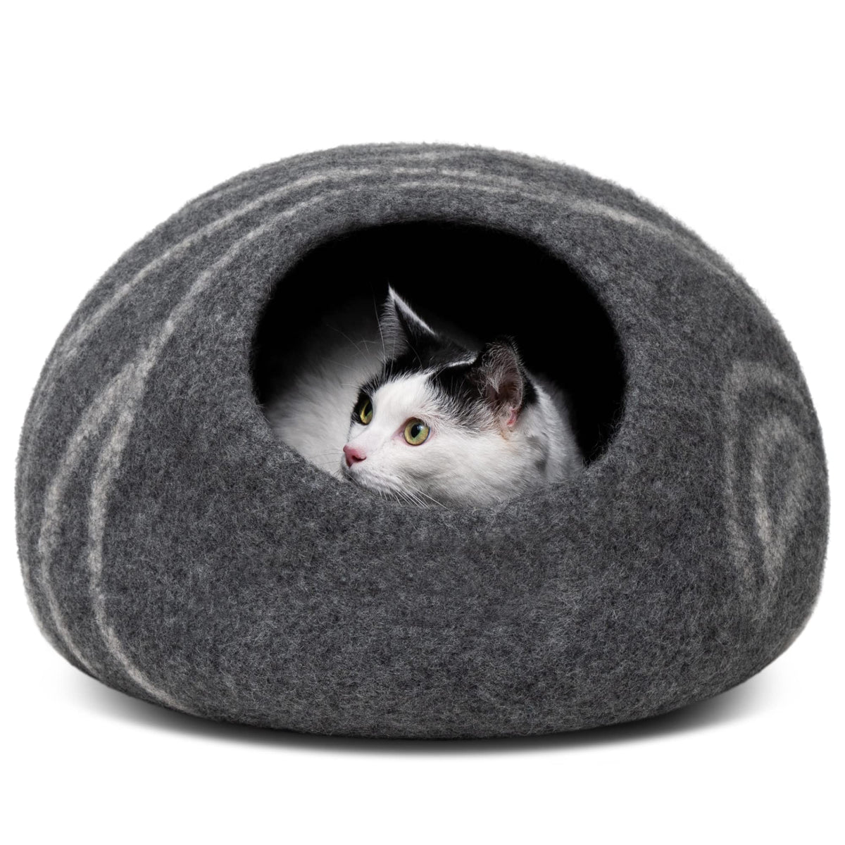MEOWFIA cat cave front view—a cozy merino wool hideaway for indoor cats.