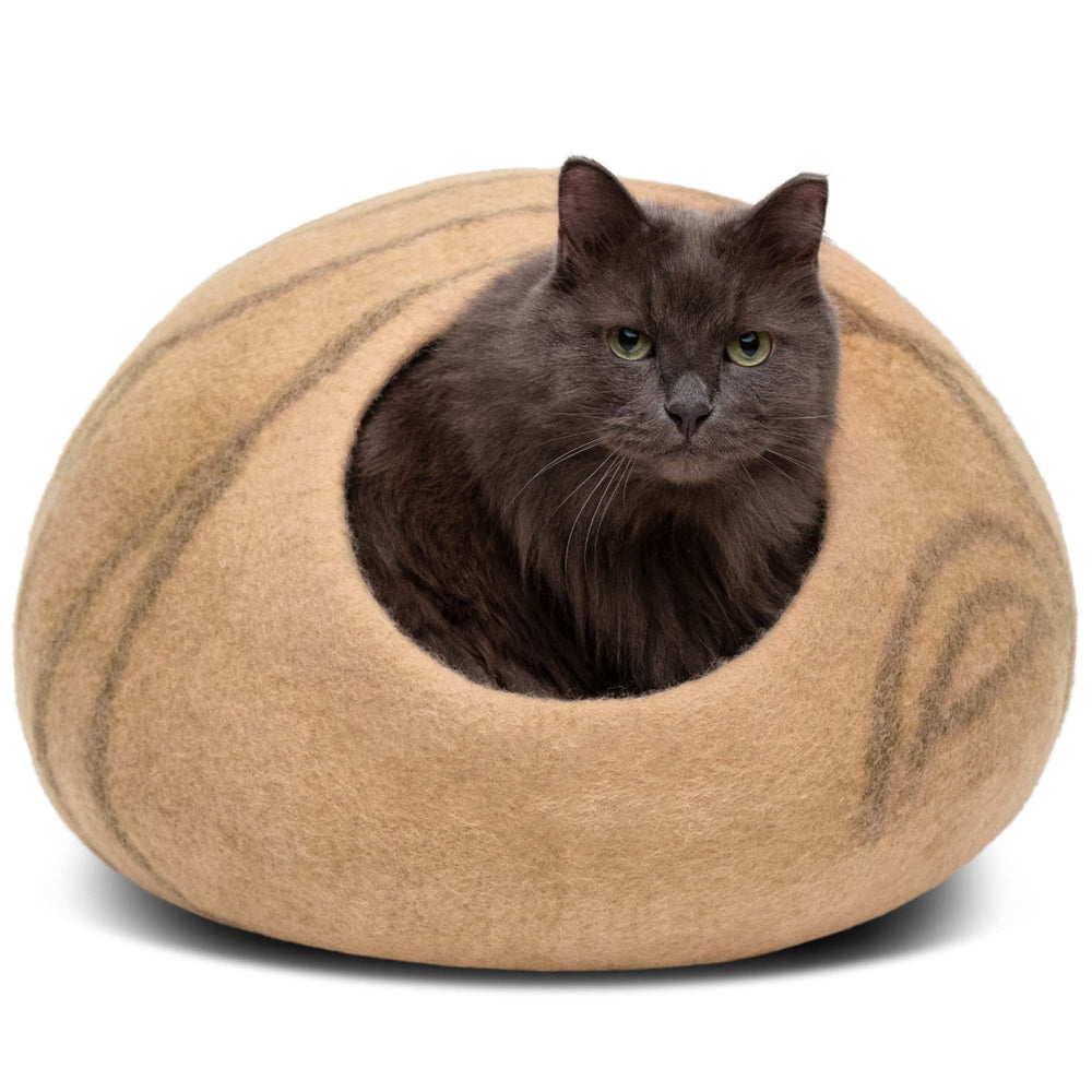 Meowfia Cat Cave merino inside offers a warm, private hideaway for indoor cats.