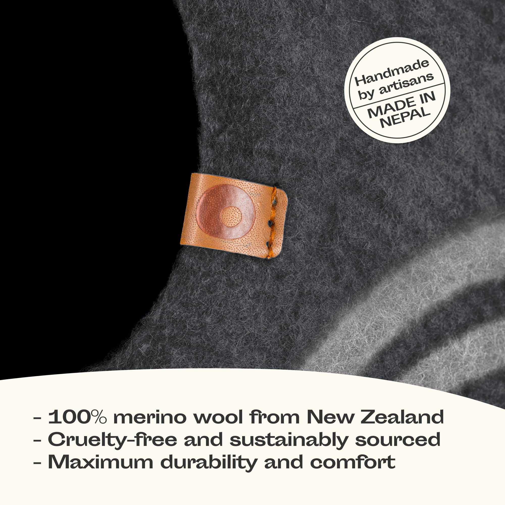 MEOWFIA cat cave side detail—durable 100% merino wool construction.