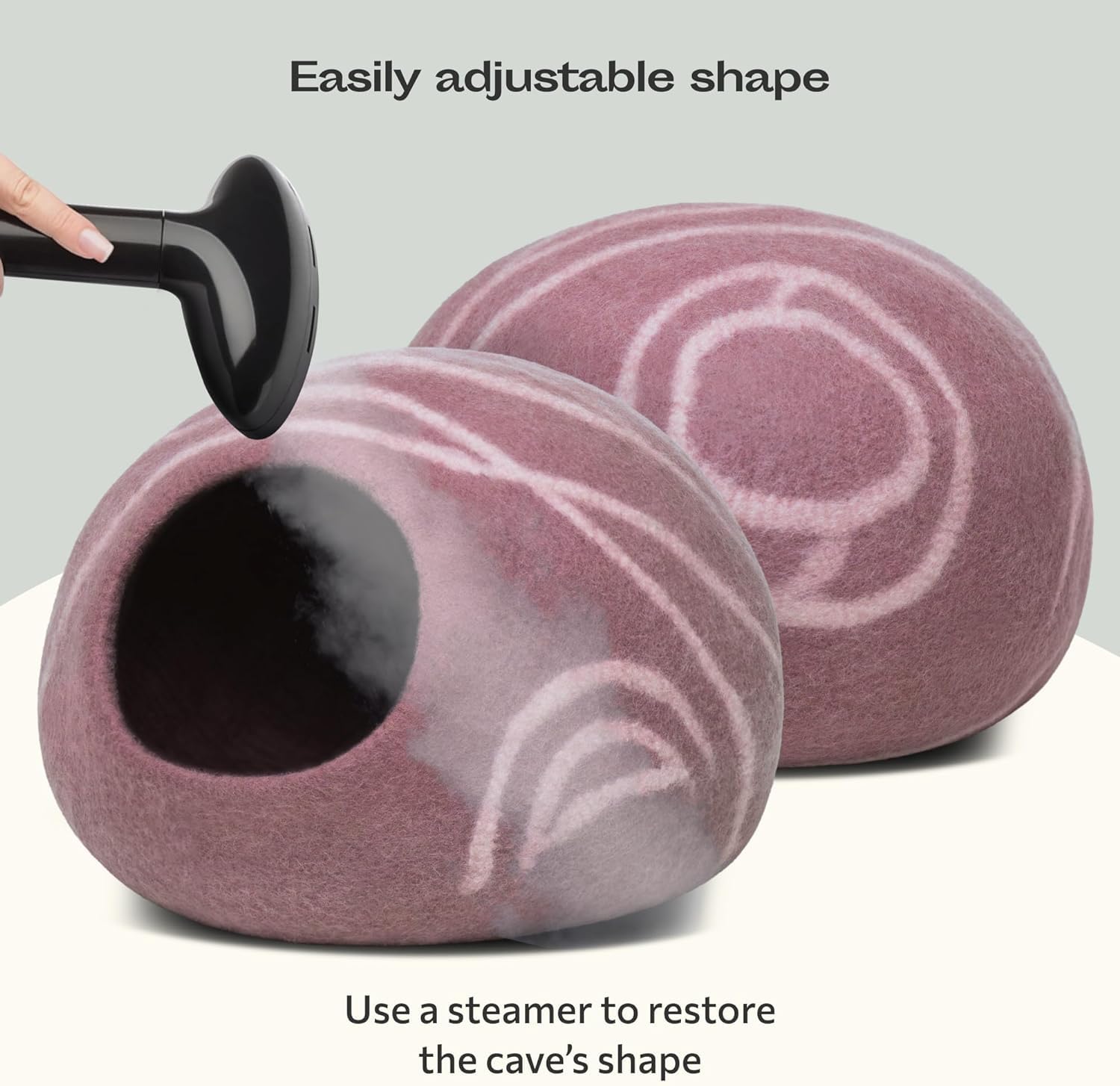 MEOWFIA Cat Cave size comparison with cat, highlighting fit for different cats.