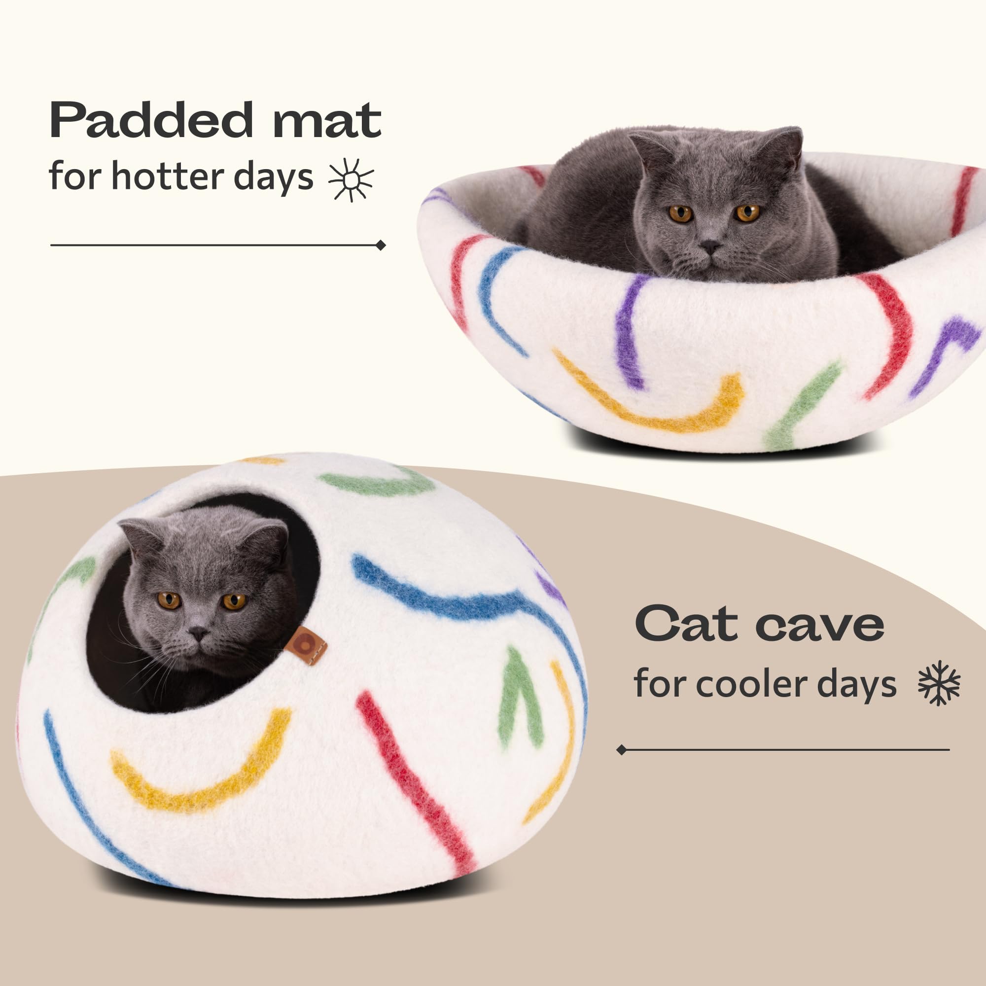 MEOWFIA cat cave top bed view highlights dual-space design for lounging and hiding.