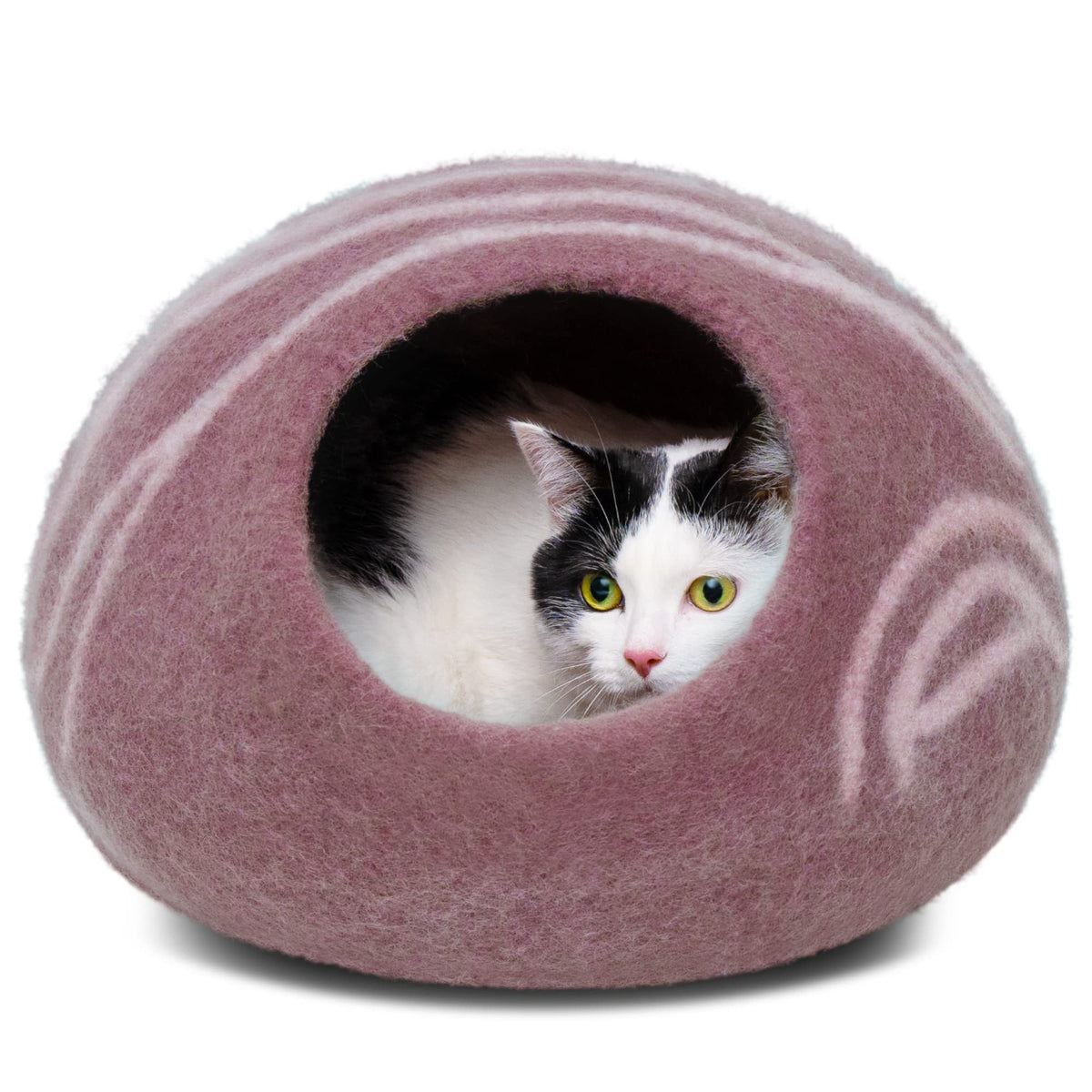 MEOWFIA Cat Cave top view shows premium merino wool for cozy indoor naps.