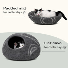 MEOWFIA cat cave wool closeup—natural texture and premium craft.