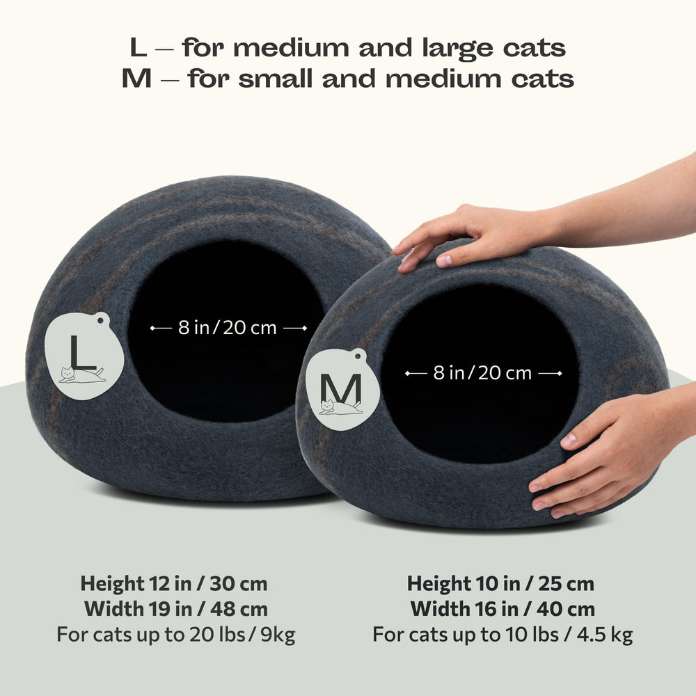 MEOWFIA premium felt cat bed cave top view highlights soft merino wool comfort.