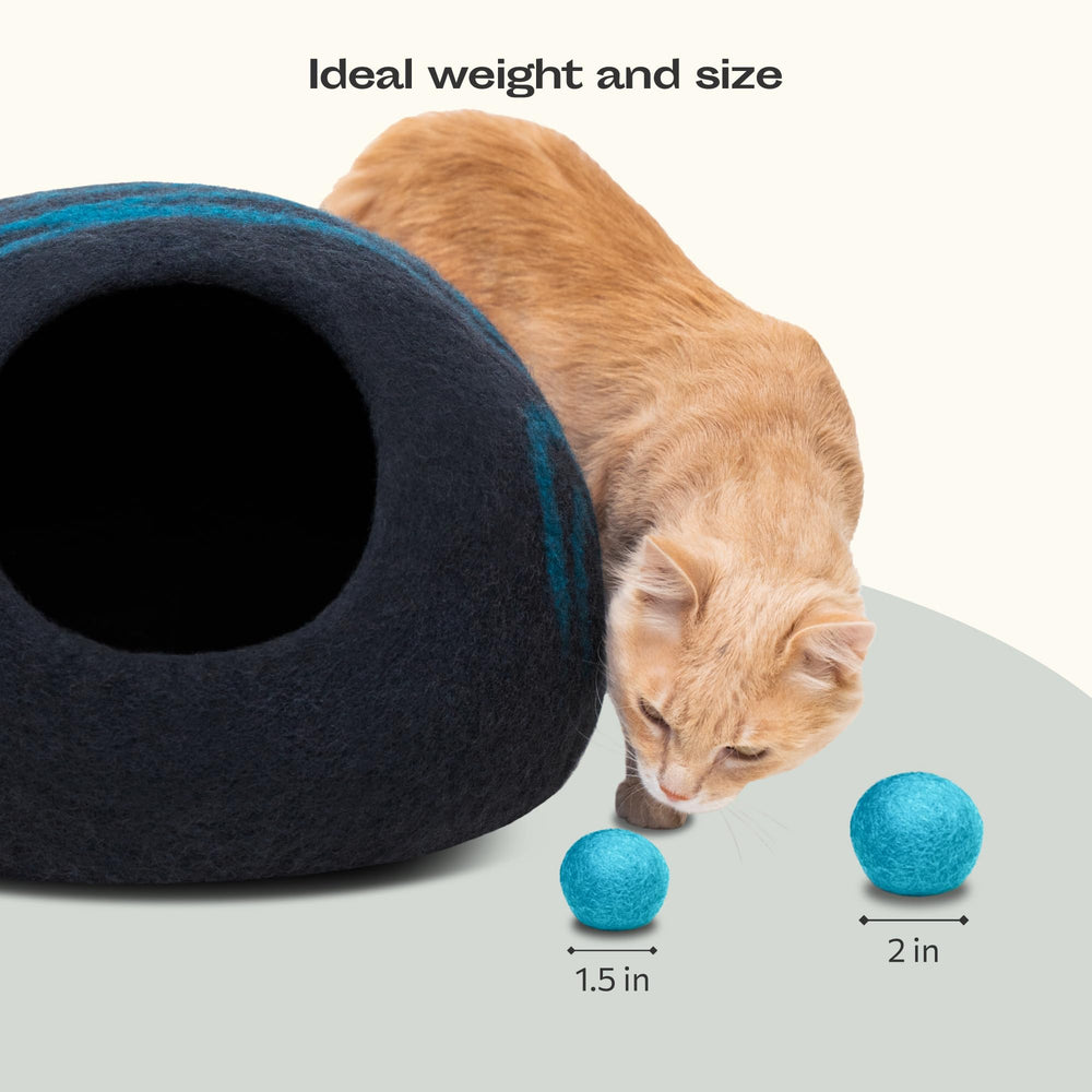MEOWFIA wool-ball-toy-closeup-texture demonstrates durable felted wool for robust play.