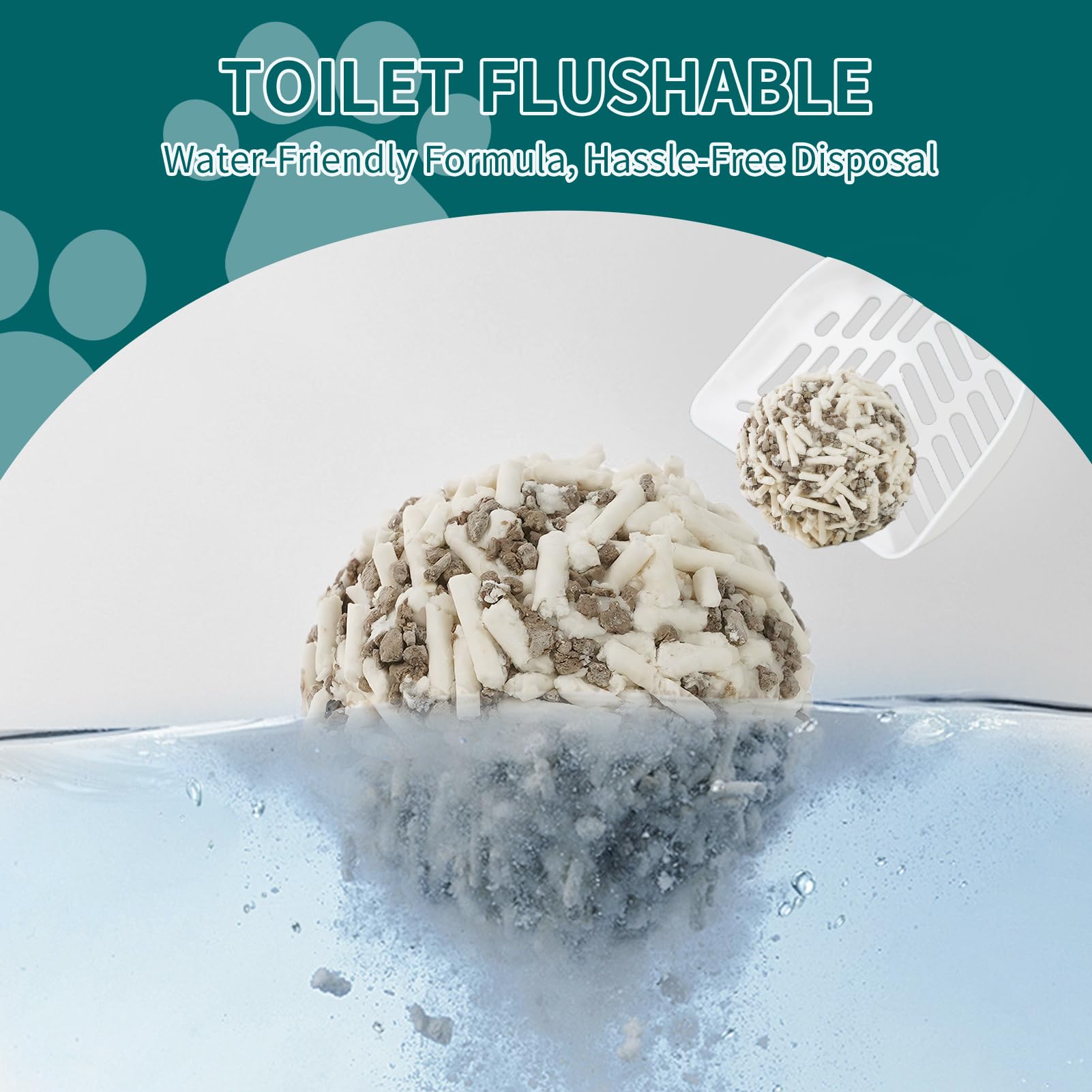 Meowgic Paws quick-clumping litter close-up illustrates fast, tight clumps.