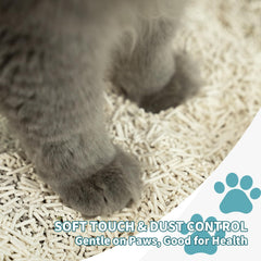 Meowgic Paws tofu litter close-up highlights soft texture gentle on paws.
