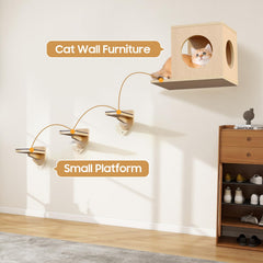 MeowHomm cat wall shelves condo closeup shows cozy hideaway and premium finish.