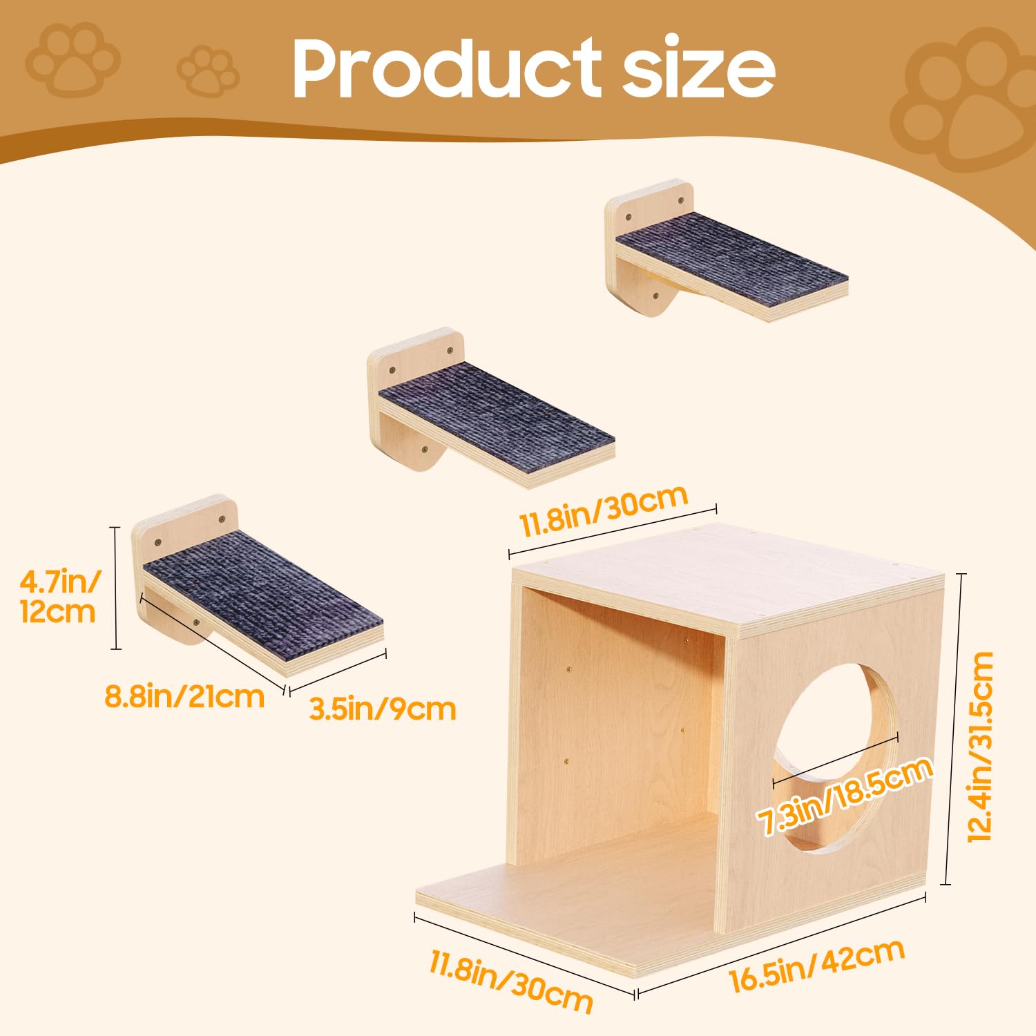 MeowHomm cat wall shelves durable board supports weight up to 25 lbs.