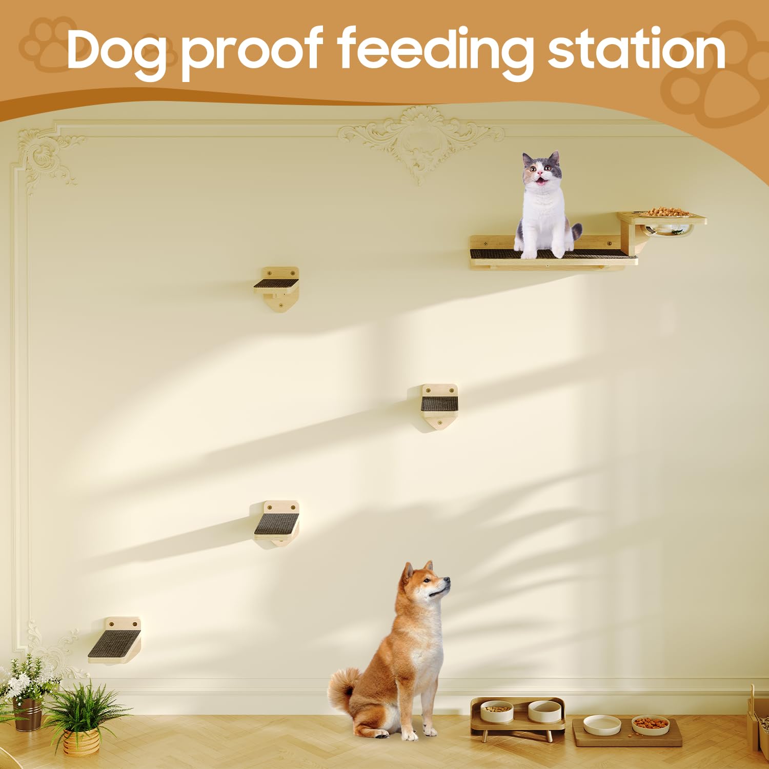 MeowHomm cat wall shelves four non-slip steps enabling safe climbing