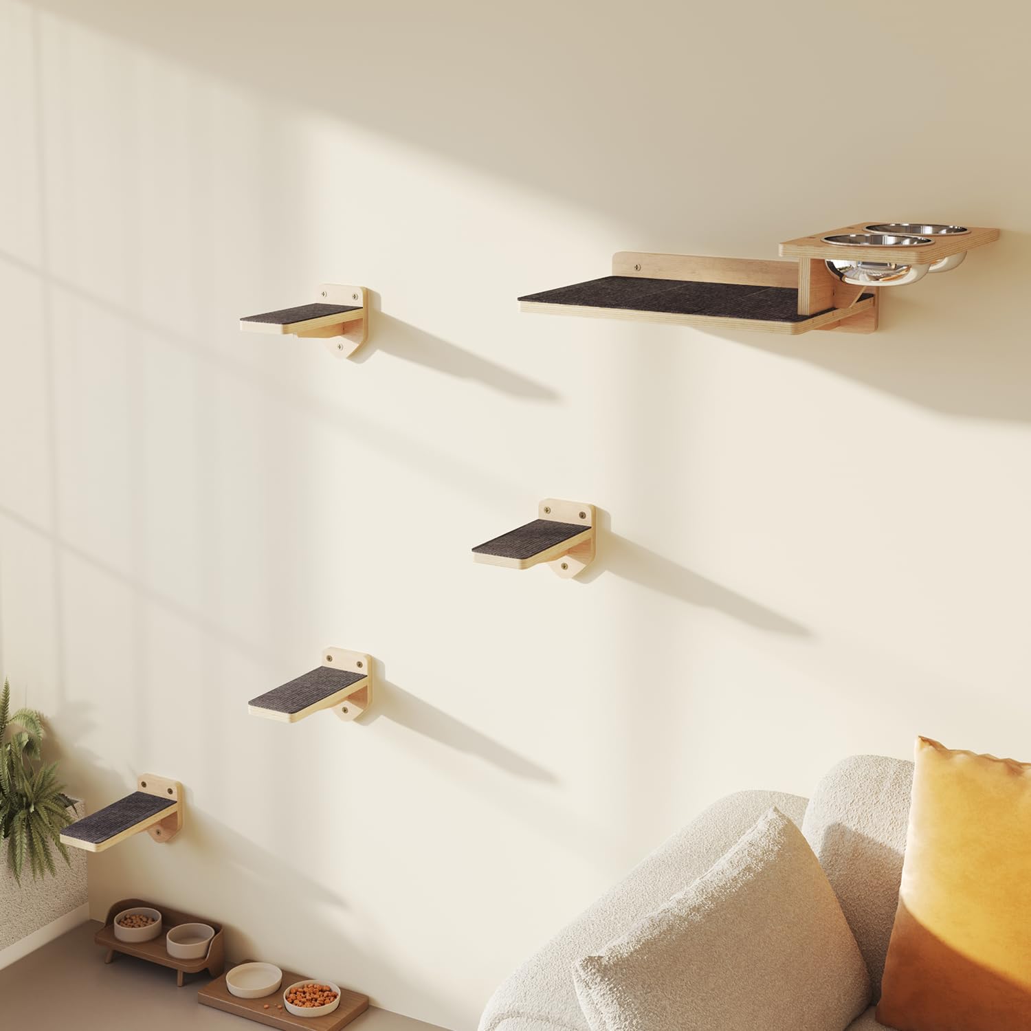 MeowHomm cat wall shelves wooden perch showing sturdy climbing space for kittens