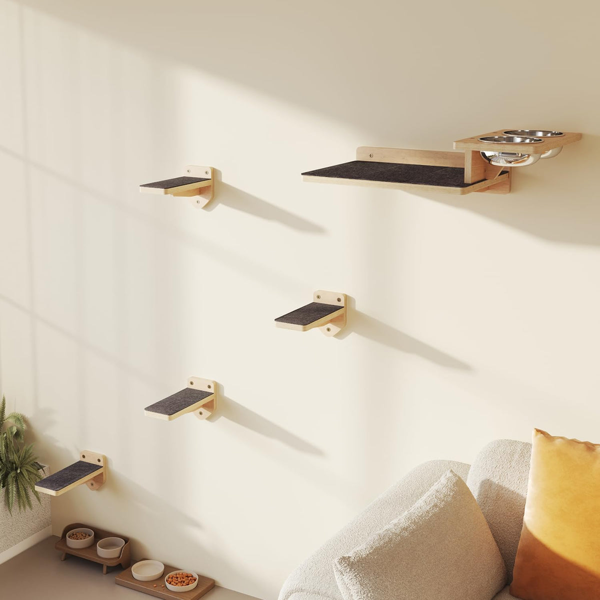 MeowHomm cat wall shelves wooden perch showing sturdy climbing space for kittens