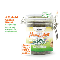 Meowijuana Catnibas Pawty Mix contents ready for sniff-and-play on a mat
