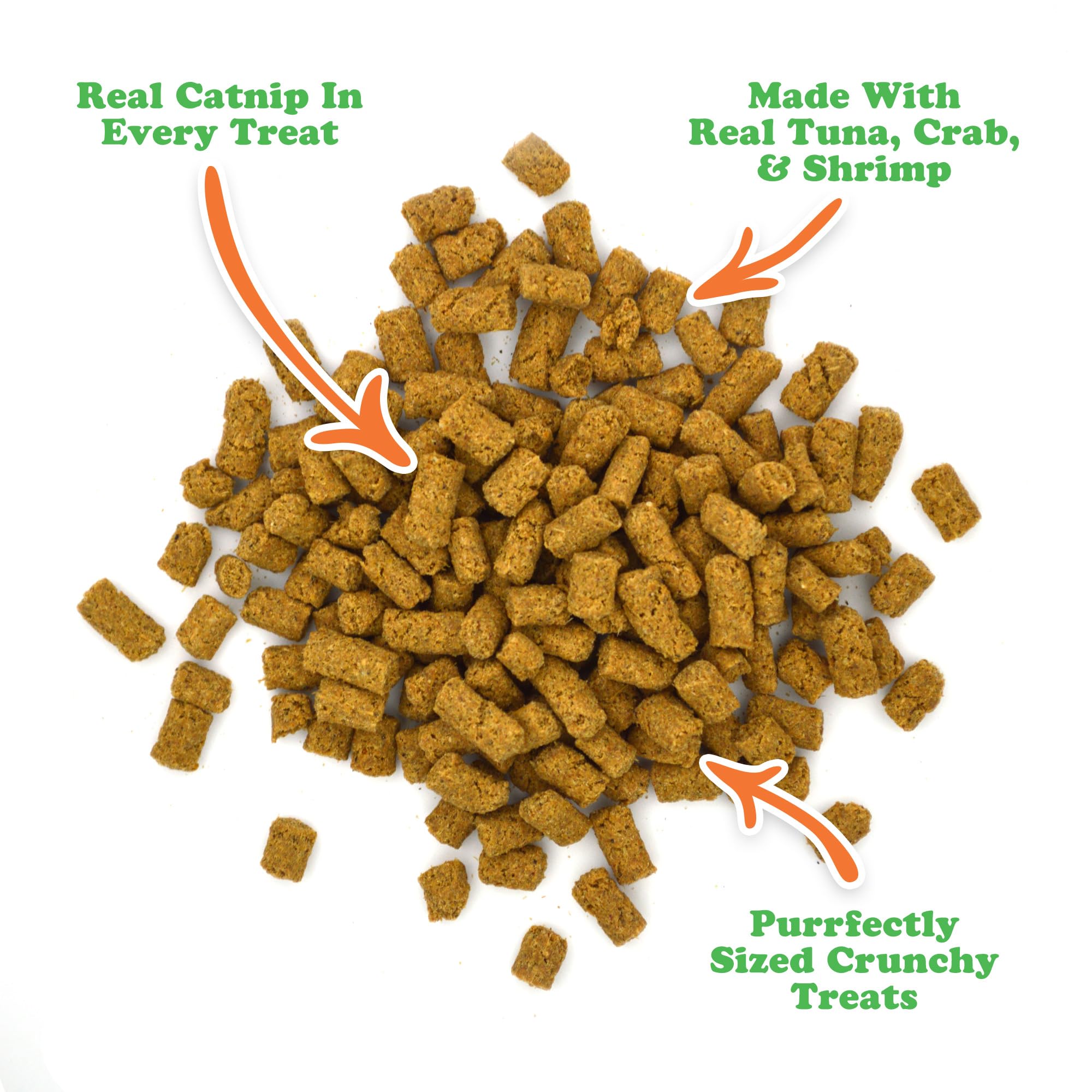 Meowijuana Crunchie Munchies seafood bites closeup emphasizes bold tuna, crab, shrimp aromas