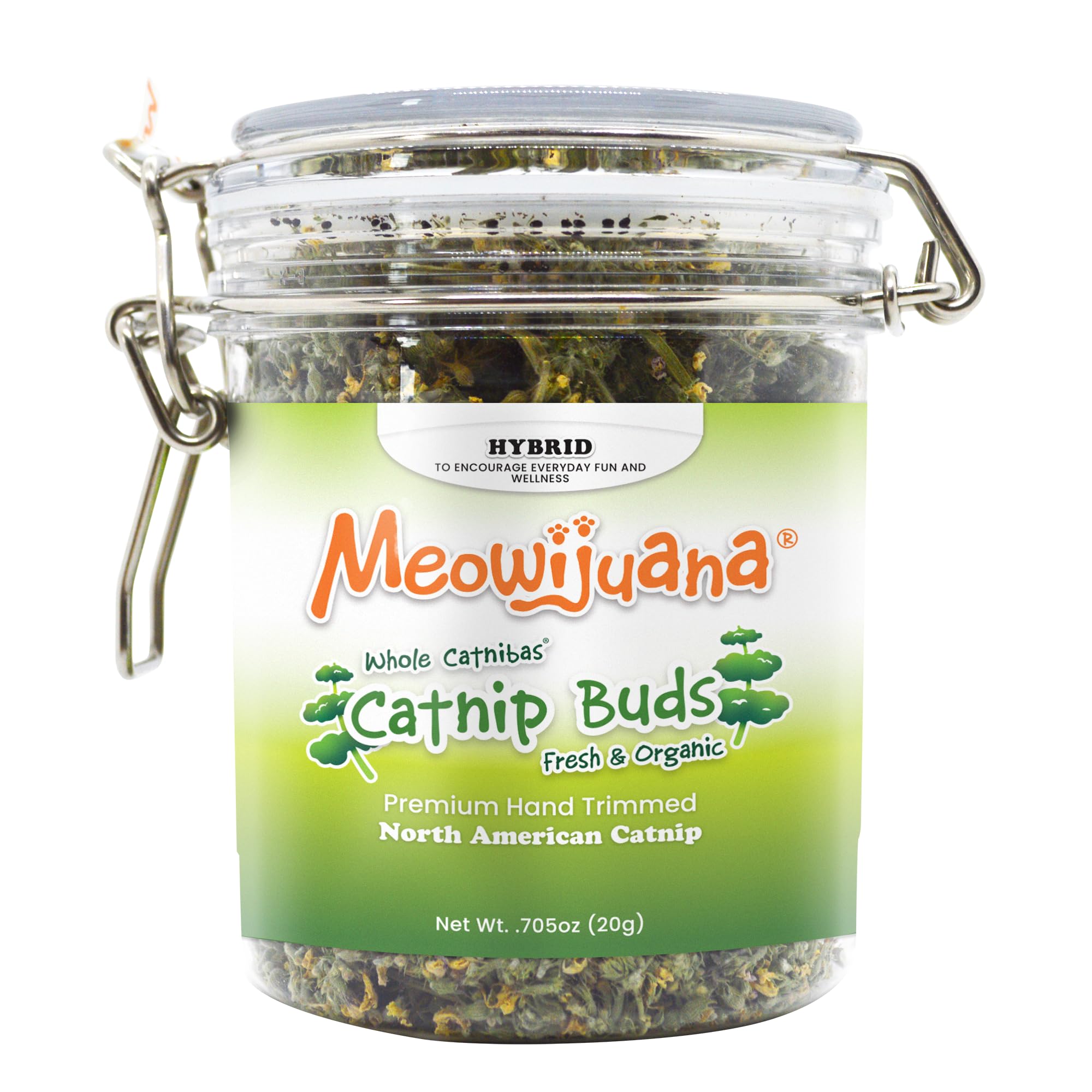 Meowijuana dried catnip buds jar ready for extended playtime