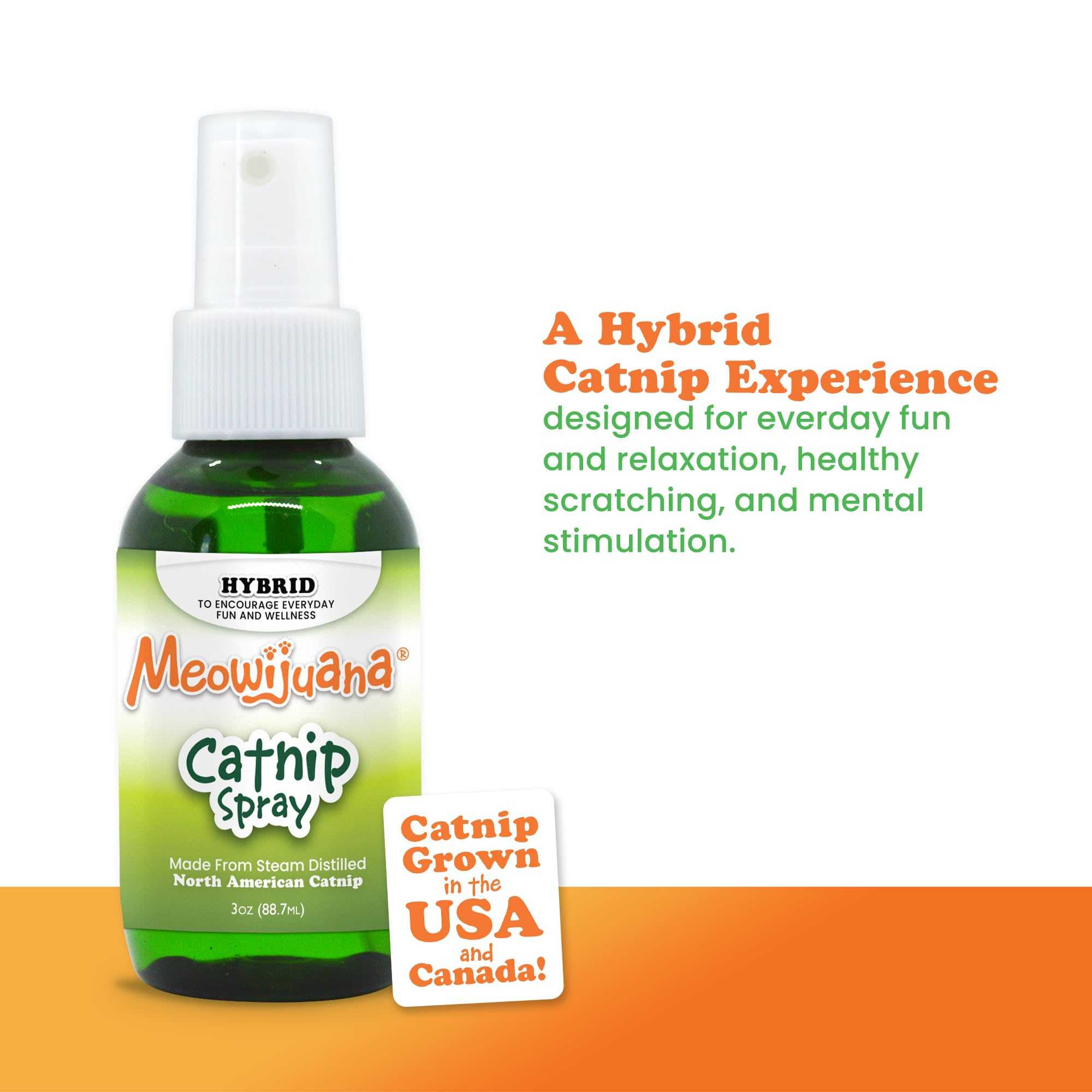 Meowijuana Premium Catnip Spray on a scratcher invites scratching and exploration.
